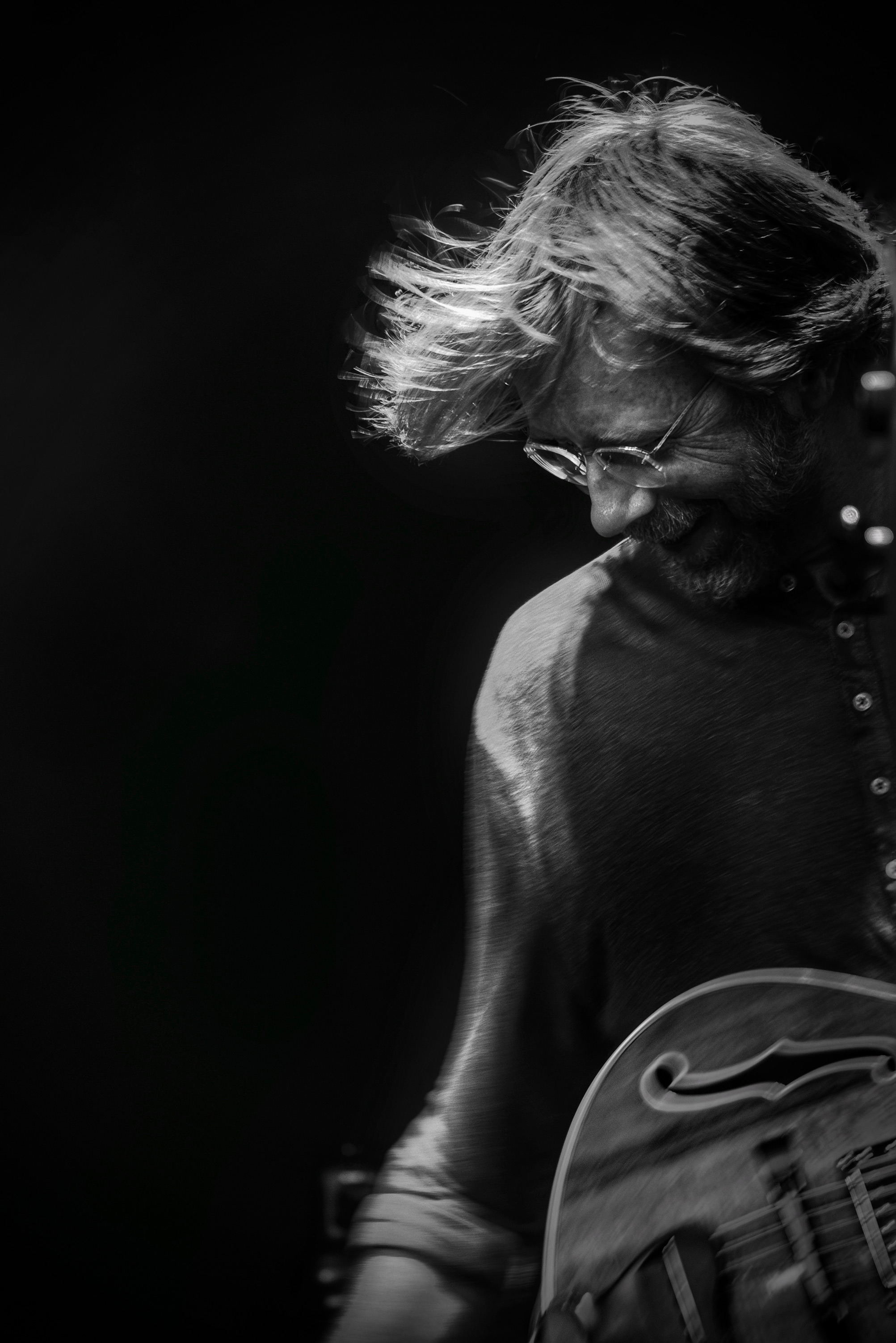 Black and white image of Trey Anastasio lead guitarist of Phish, taken by photographer James Joiner on a Nikon D800