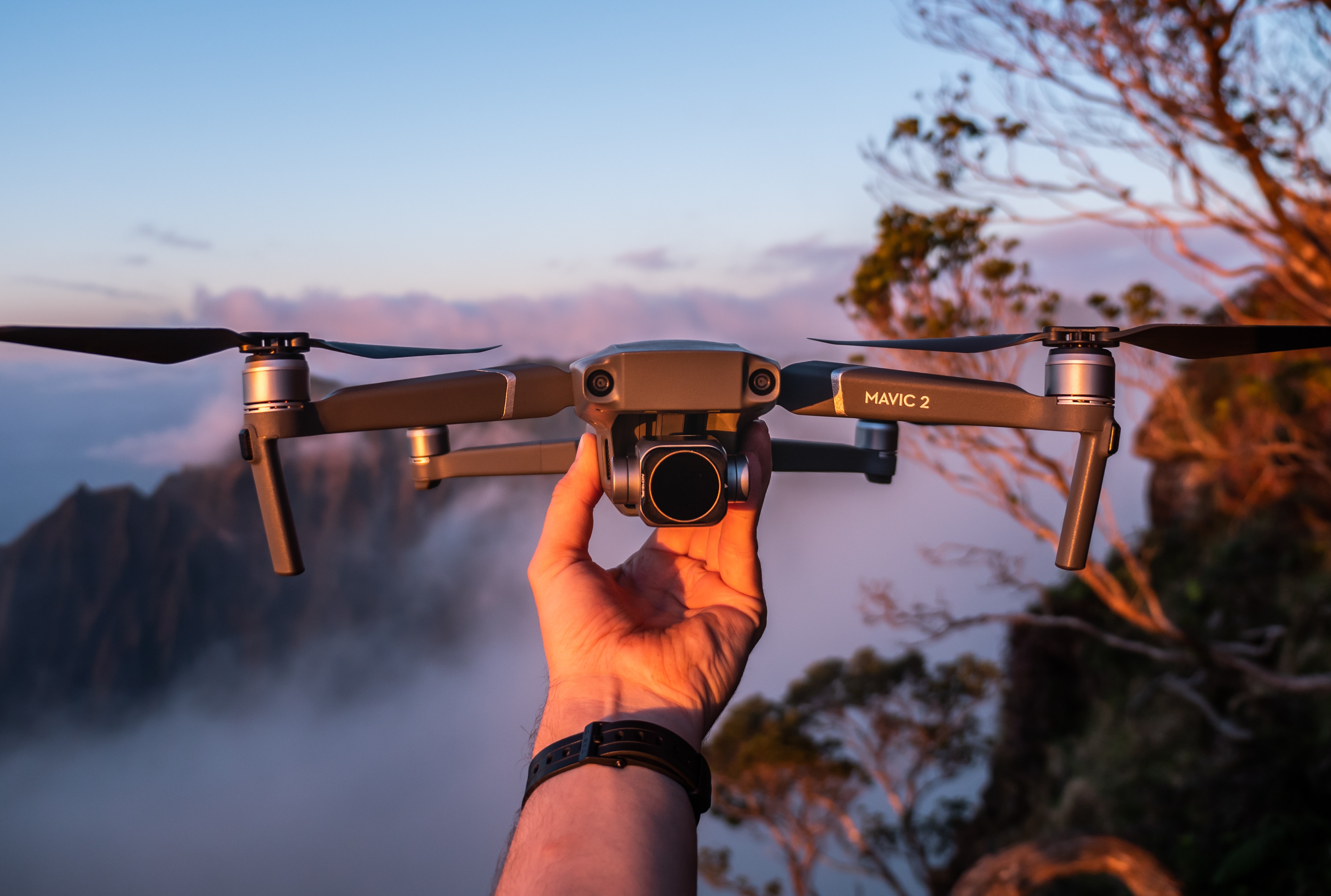 A image of a drone camera against mist