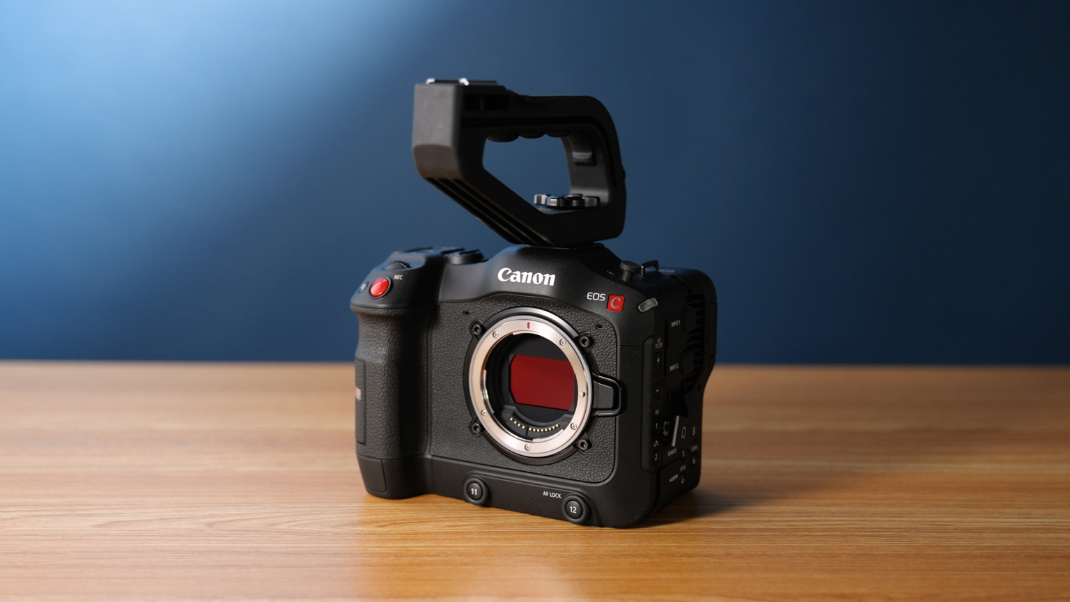 Canon C70 on a wooden table