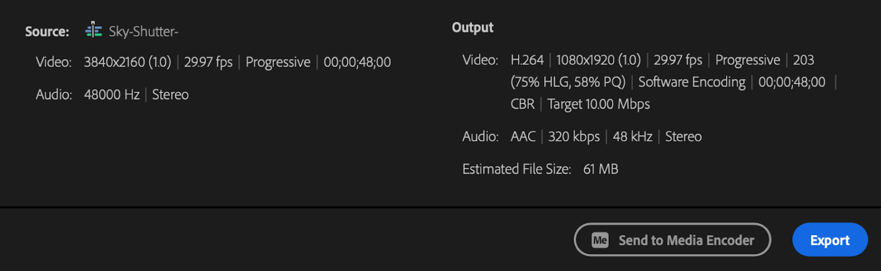 Beispieleinstellungen für den Export eines vertikalen TikTok-Videos in Abobe Premiere Pro