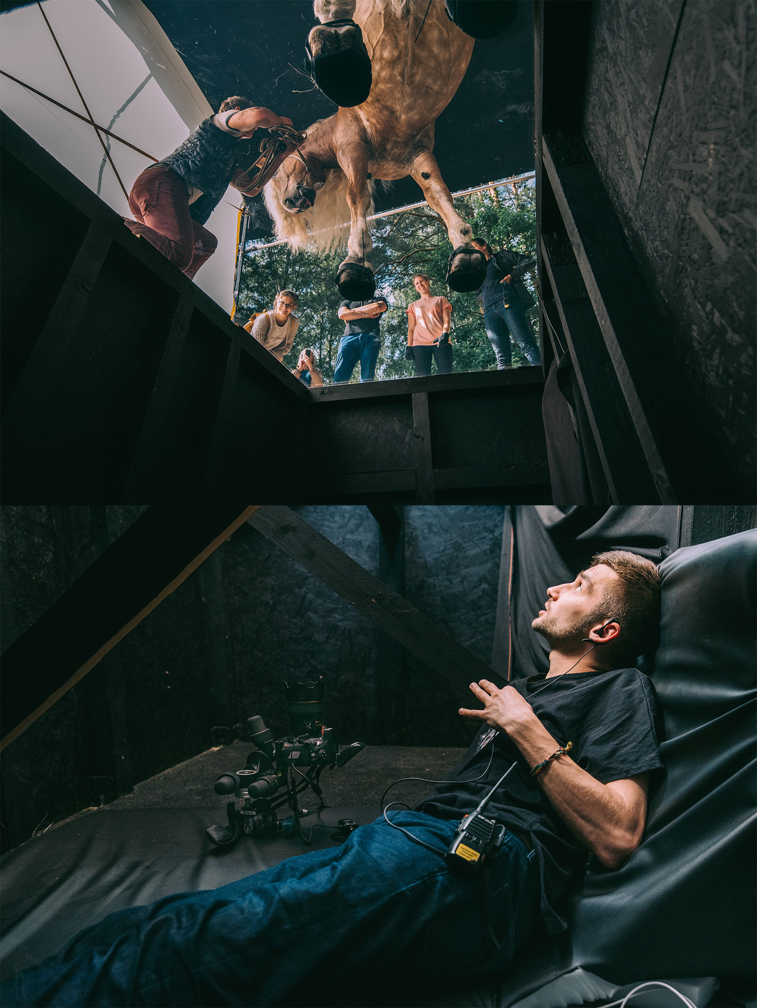 Behind the scenes during the shoot for photographer Andrius Burba's "Under-Horse" project.