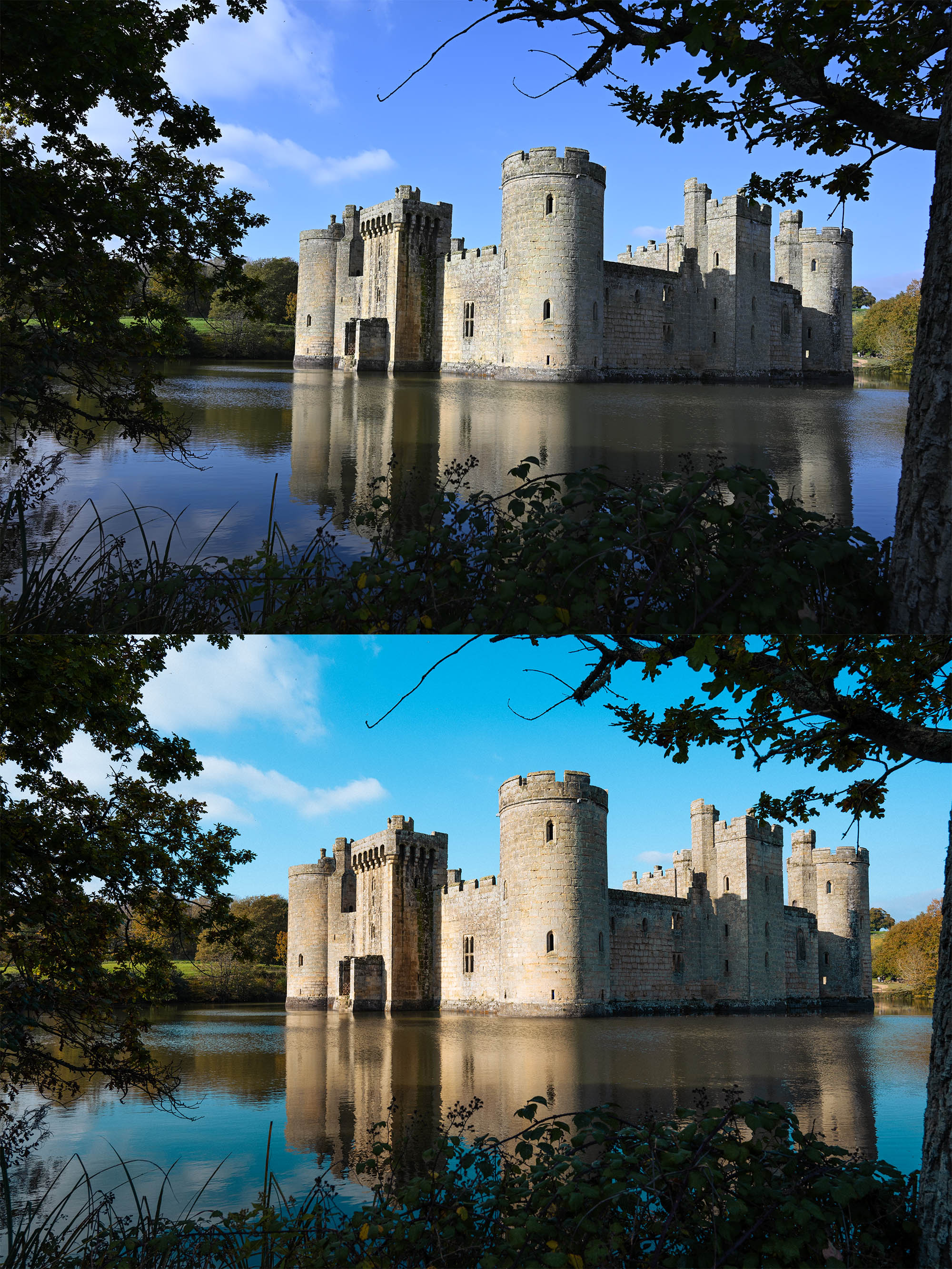 Comparison of a straight-out-of-the-camera JPG taken with a Nikon Zf (top) and the same photo after being edited to taste (bottom).
