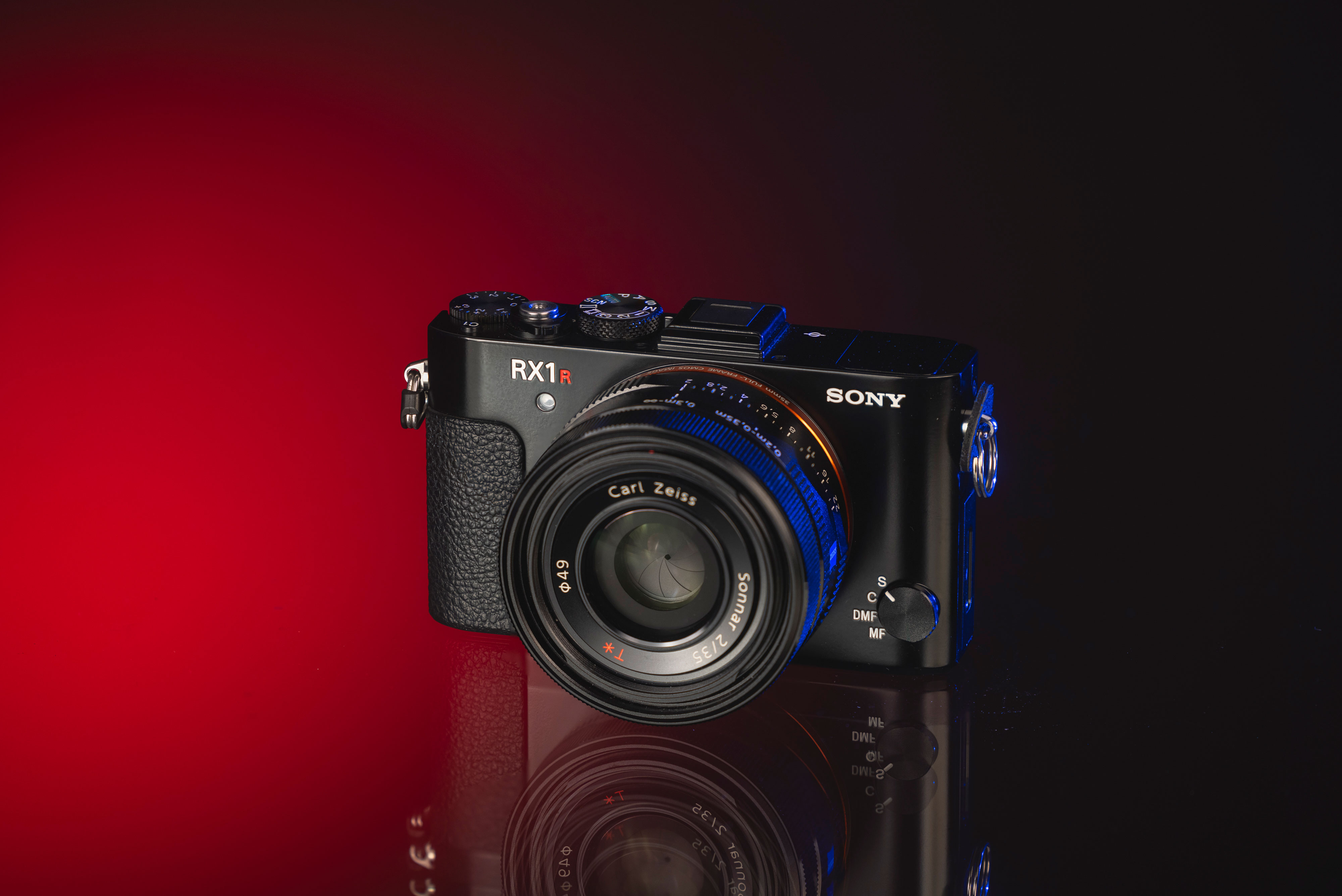 Used Sony RX1R II camera on a red and black background