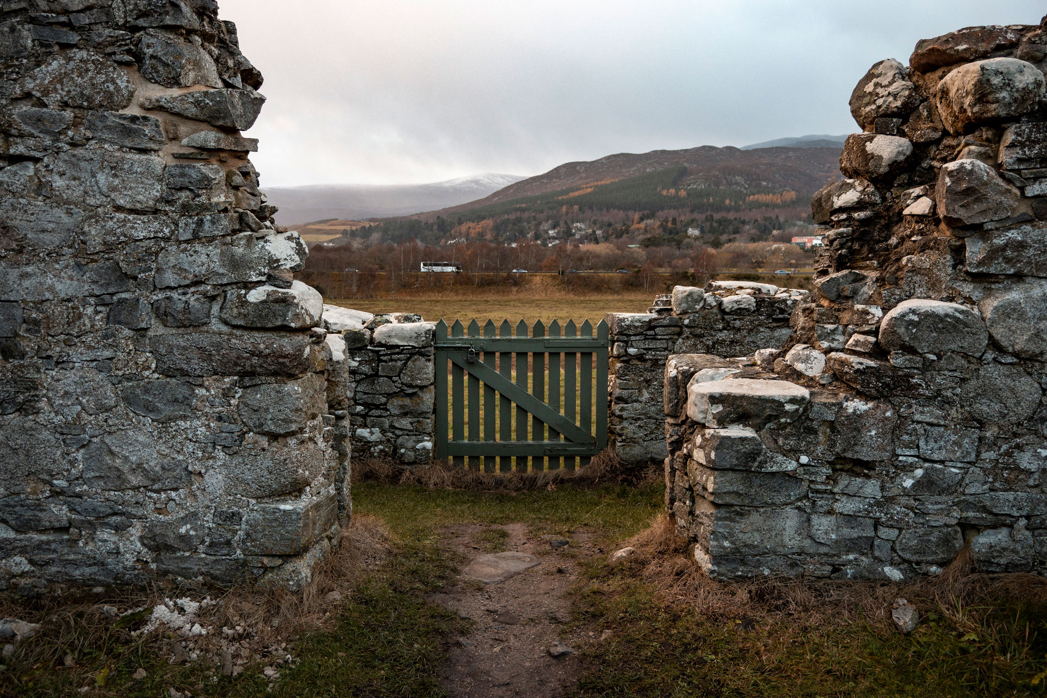 Castle gate of an ancient castle in the Scottish Highlands. Image taken on a Canon PowerShot V1 by Kristi Townend.