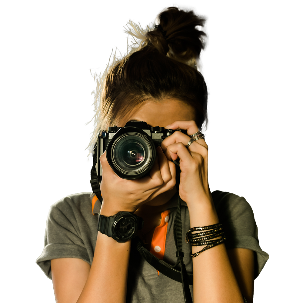 A photographer taking a photo pointing the camera directly ahead