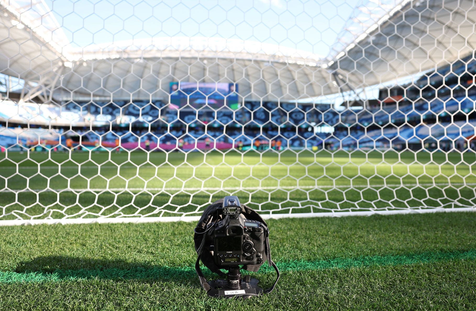 A remote camera setup at the FIFA Women’s World Cup. Image by Elsa Garrison on a Canon EOS R3.