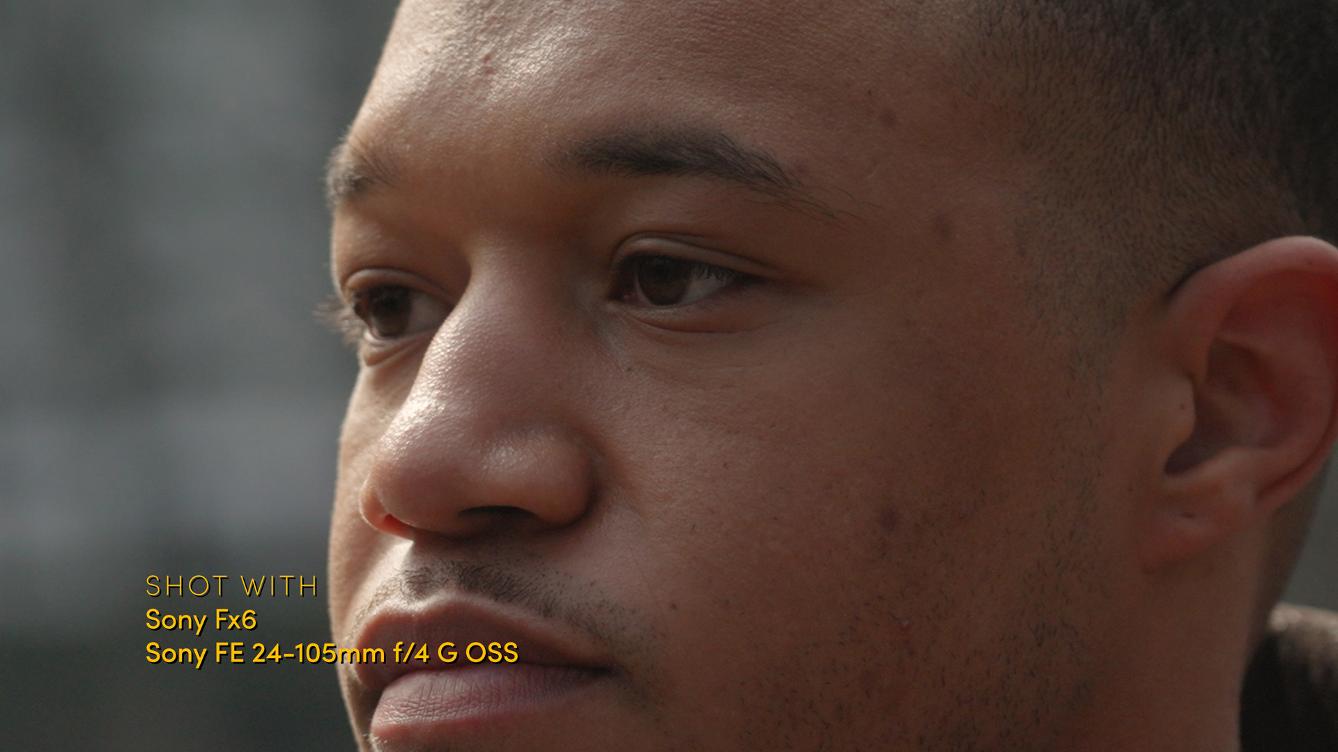 Close-up shot of person looking to the side. Taken with Sony FX6 and Sony FE 24–105mm f/4 G OSS