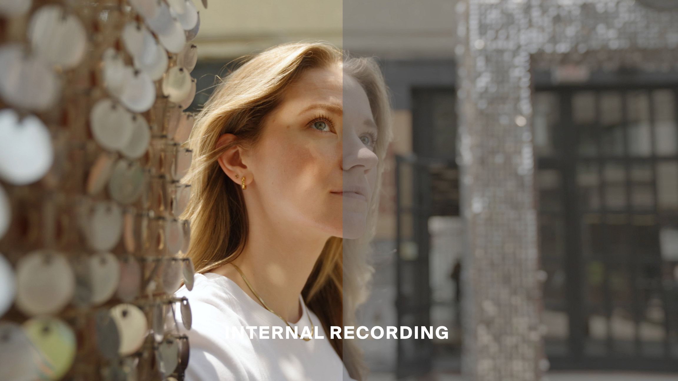 Internal recording split-screen of person with blond hair