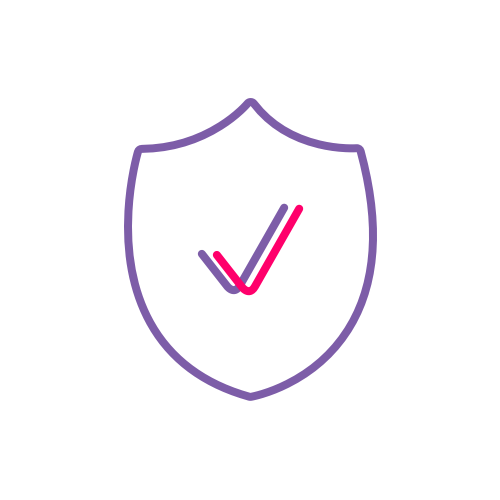A blue and red icon representing a warranty shield with two ticks 