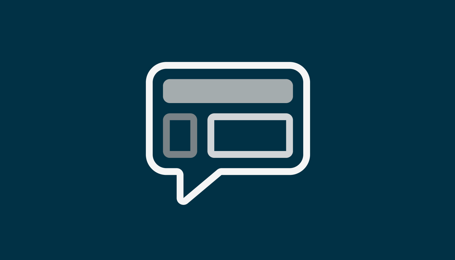 Icon of a speech bubble with three rectangles, on blue background