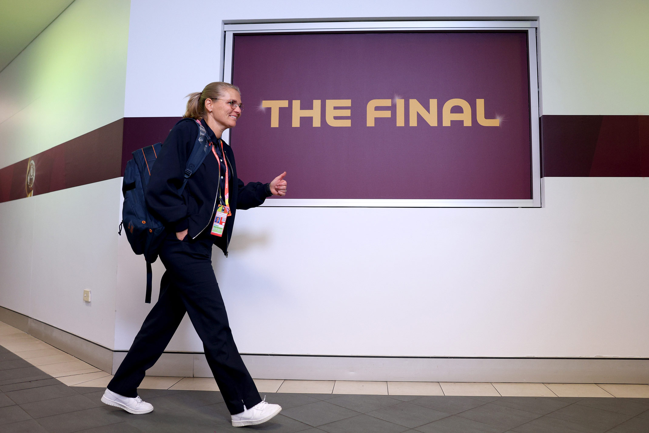 Sarina Wiegman, Head Coach of England, arrives to the stadium prior to the FIFA Women’s World Cup Final match between England and Spain. Photo by Elsa Garrison on a Canon EOS R3.