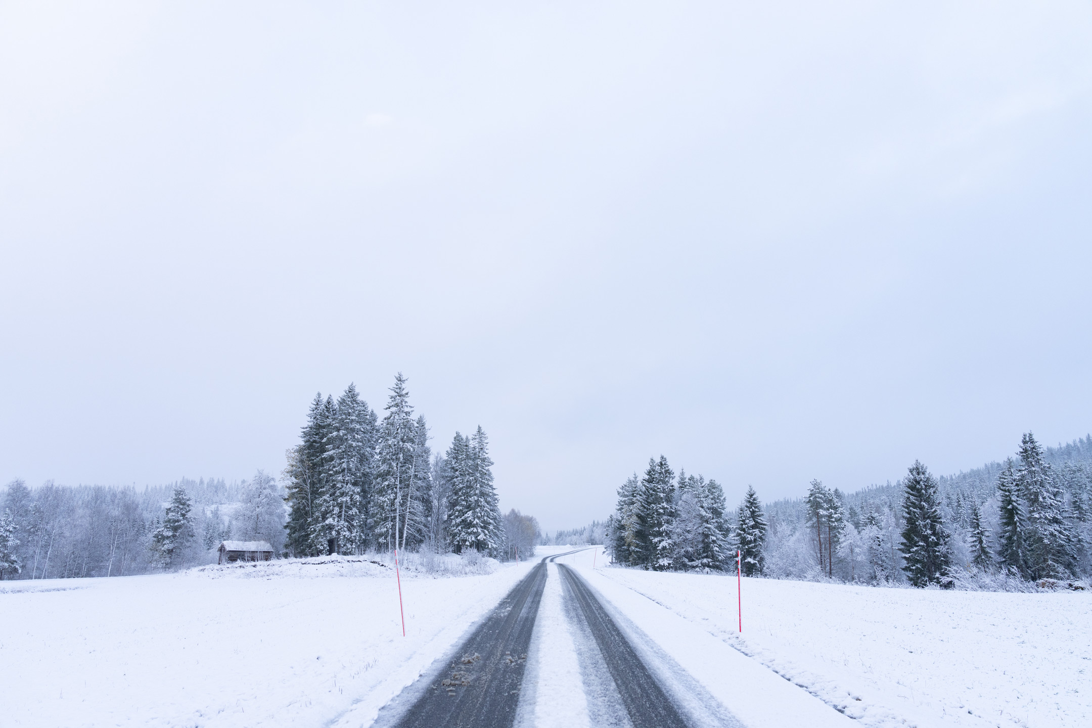 Shot of a snowy road in Norway