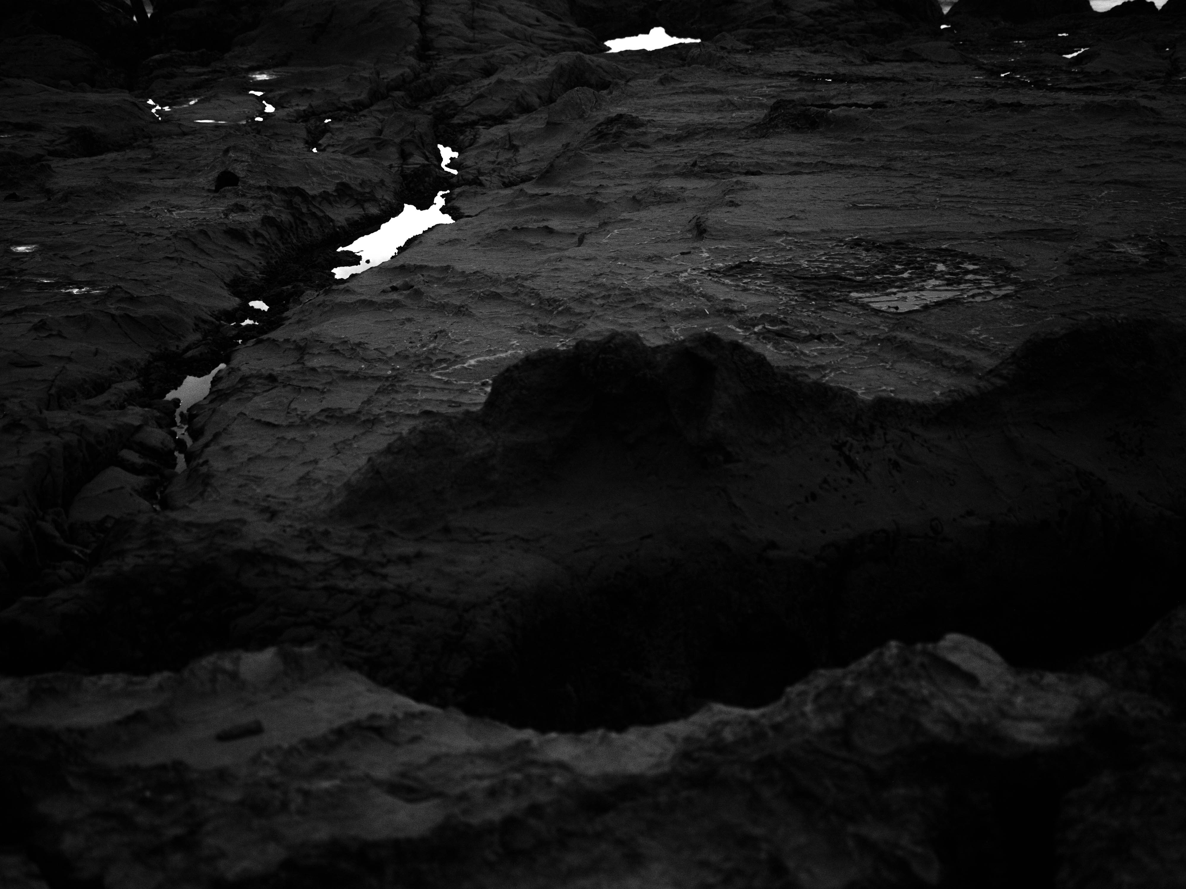 Black and white Rock Pool at night. shot by Ian Howorth with a Hasselblad X1D II medium format camera