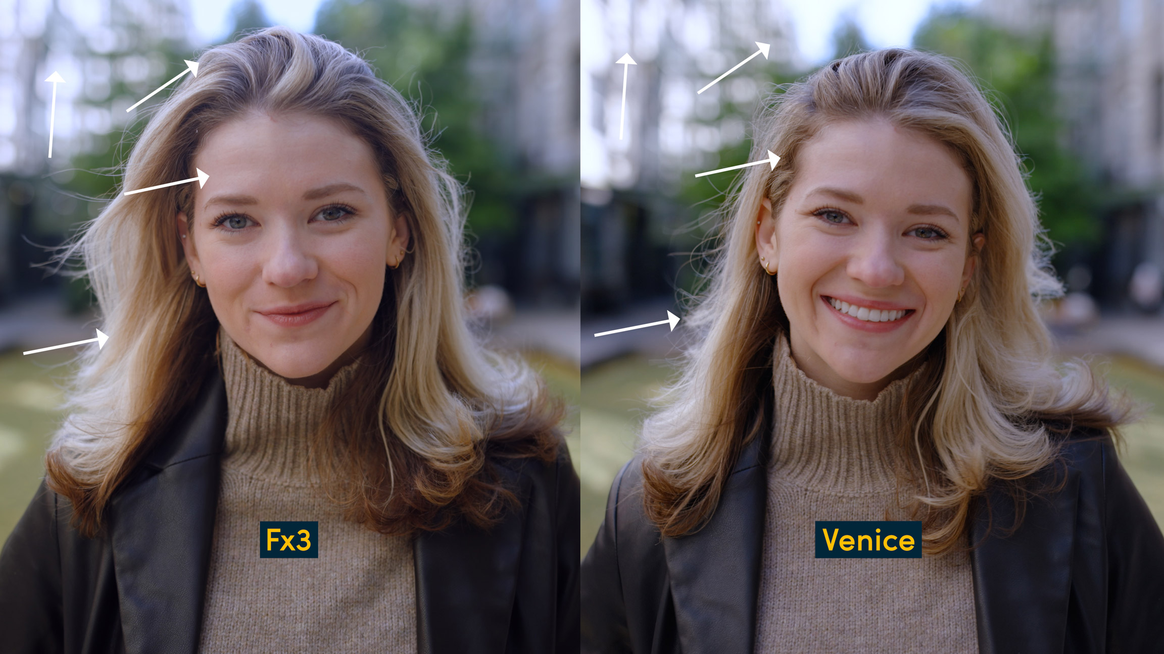 A side by side comparison of shots from a Sony Fx3 and a Sony Venice