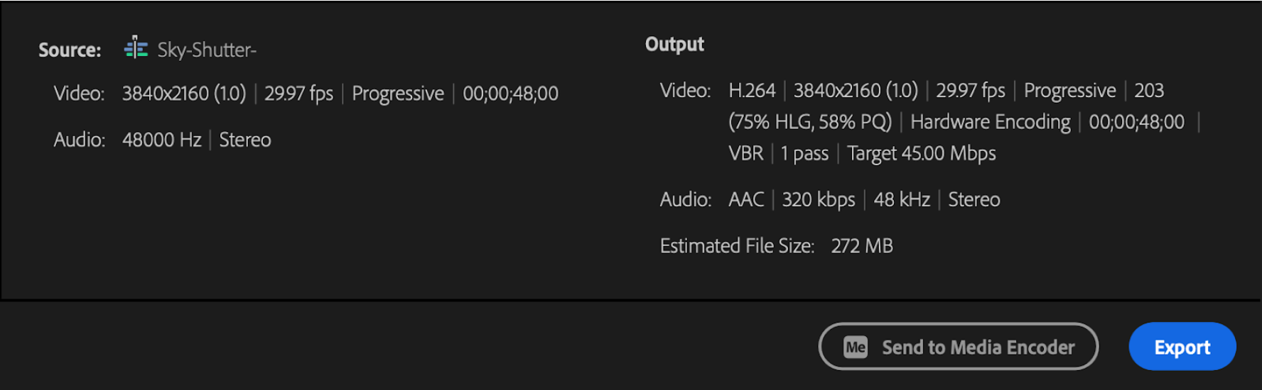 Beispiel für die besten Exporteinstellungen für ein 4K YouTube-Video