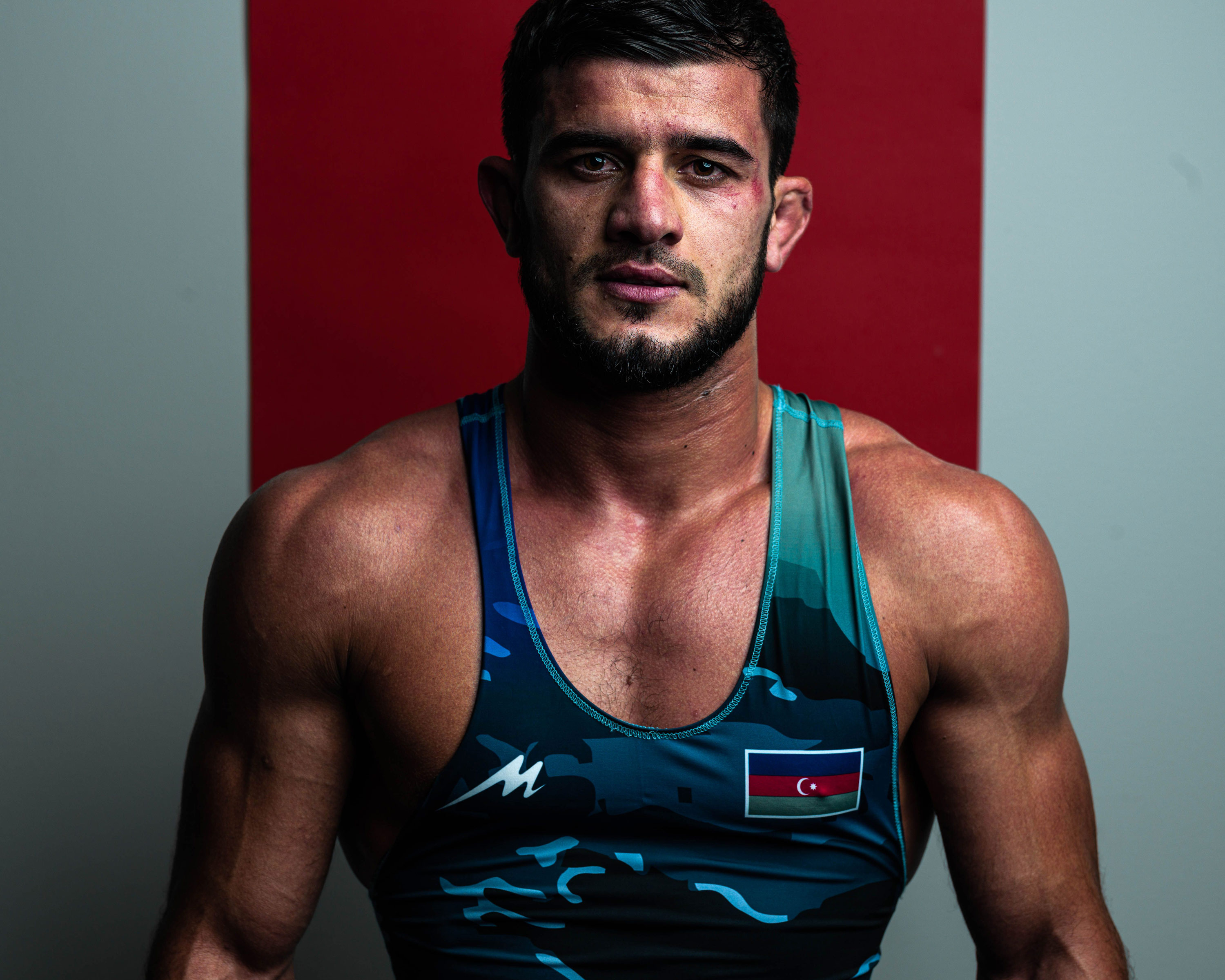 A portrait of a wrestler, shot on Phase One P45 Plus by Theo Lowenstein