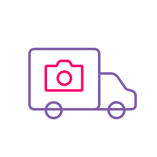 Icon showing a camera being collected in a truck
