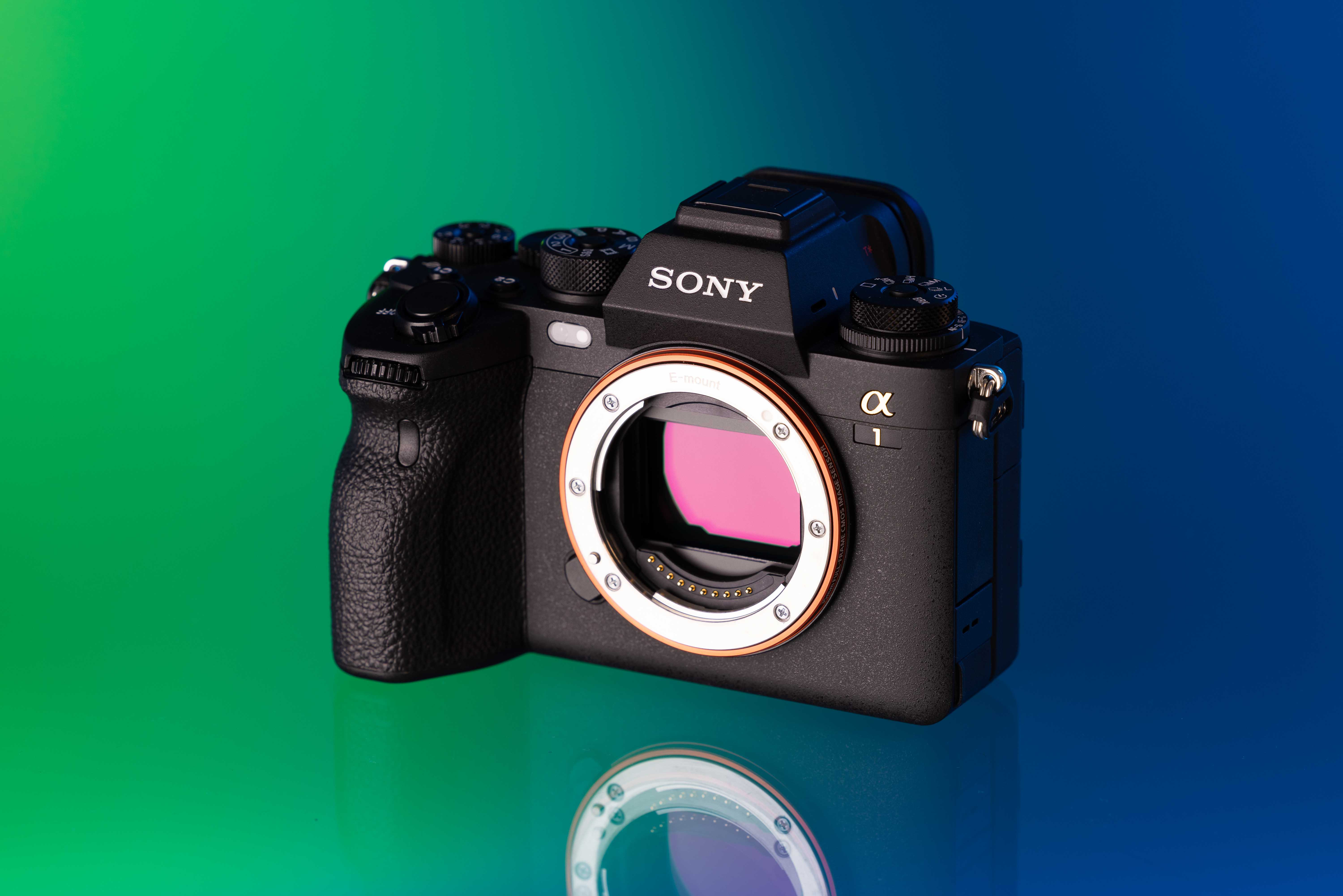 Sony A1 on a green and blue background