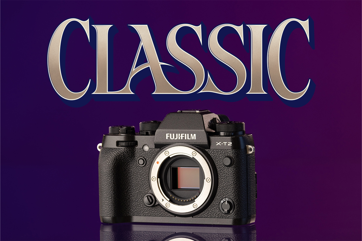 A Fujifilm X-T2 against a purple background with 'Classic' overlaid, for The Photo and Video Kit Hall of Fame