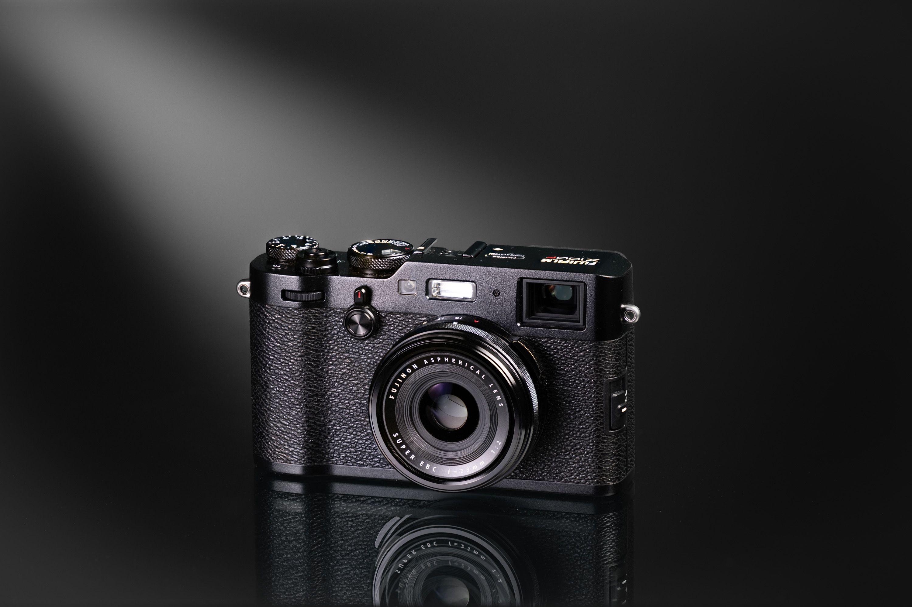 Used Fujifilm X100F on a black and white background