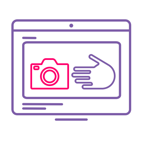 Icon showing a computer screen with camera and hand