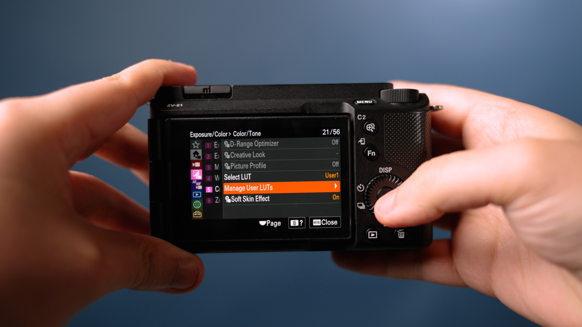 LUTs screen on Sony ZV-E1