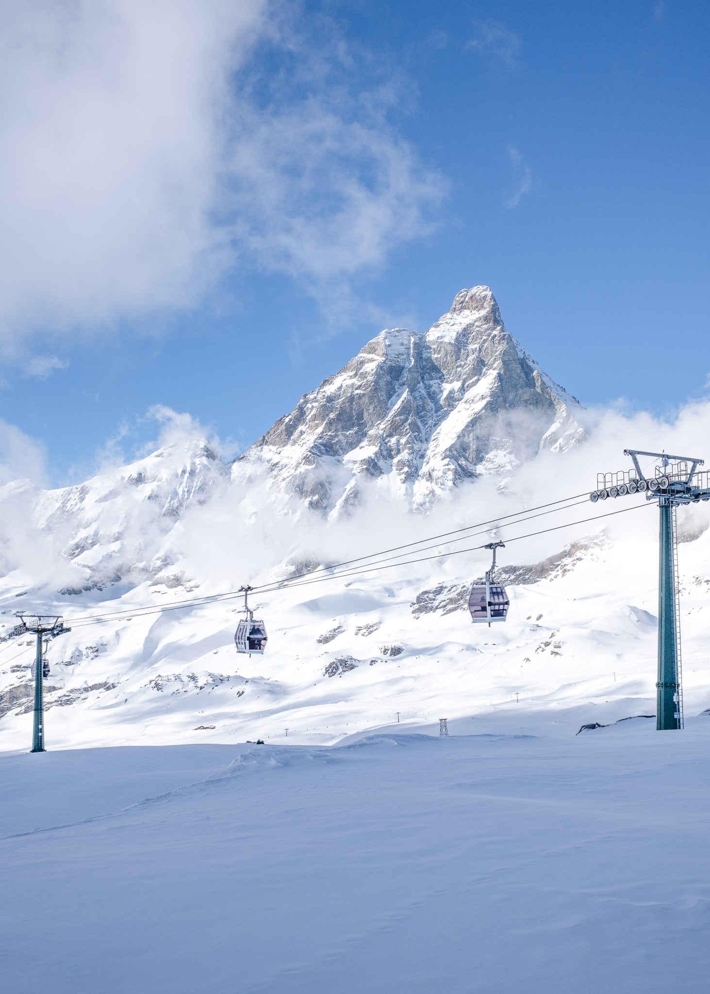 The Matterhorn with ski lifts in the foreground. Taken on the Fujifilm X100VI by Amy Moore.