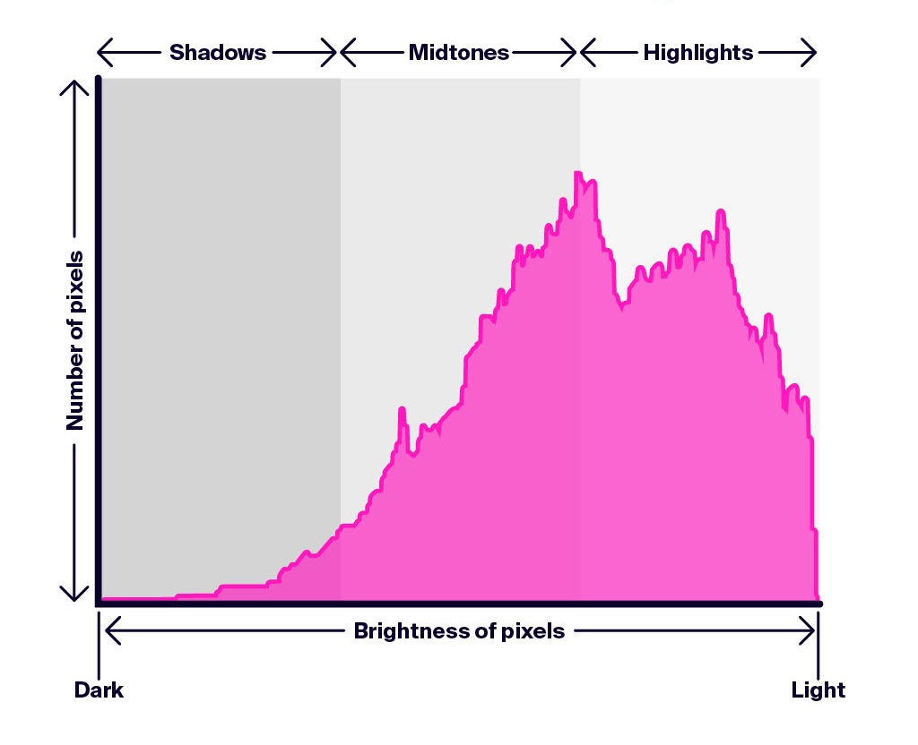 An infographic explaining how to read a photographic histogram.