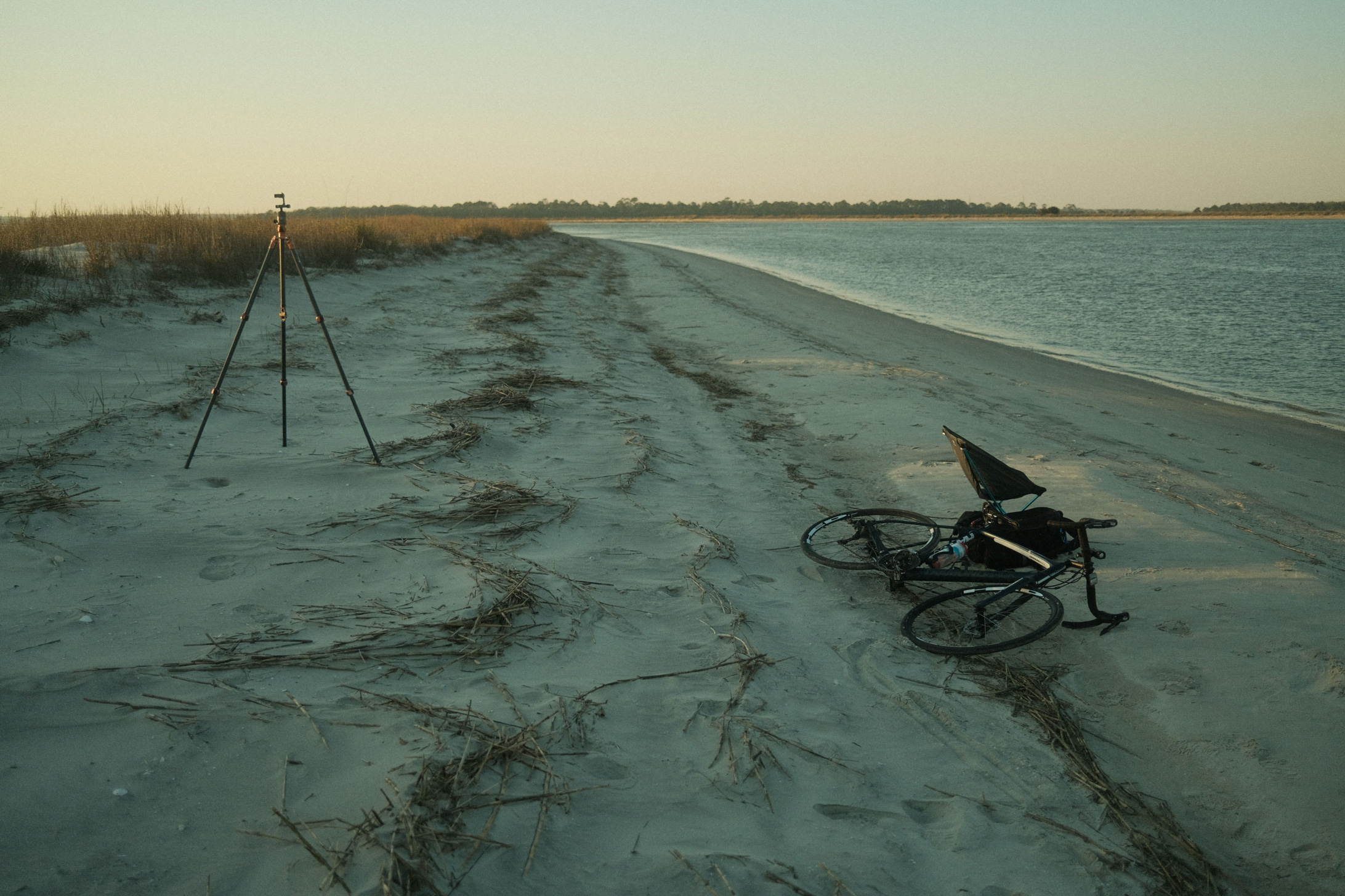 Photo of a bike and tripod on the beach in North Carolina

