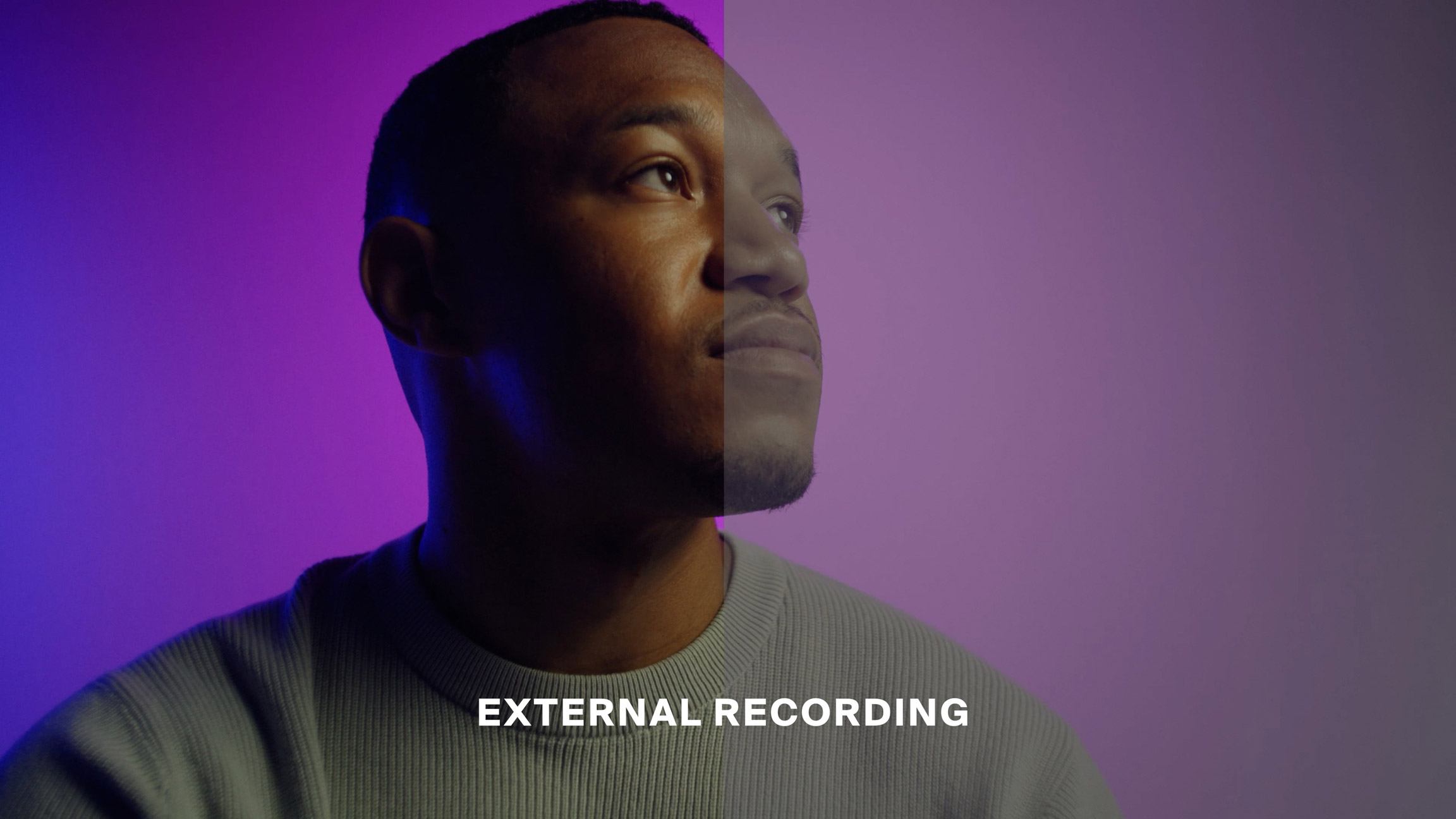 External recording split-screen of person in green shirt