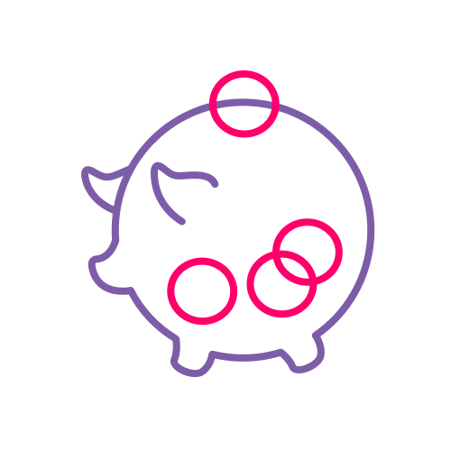 Icon showing coins entering a piggy bank