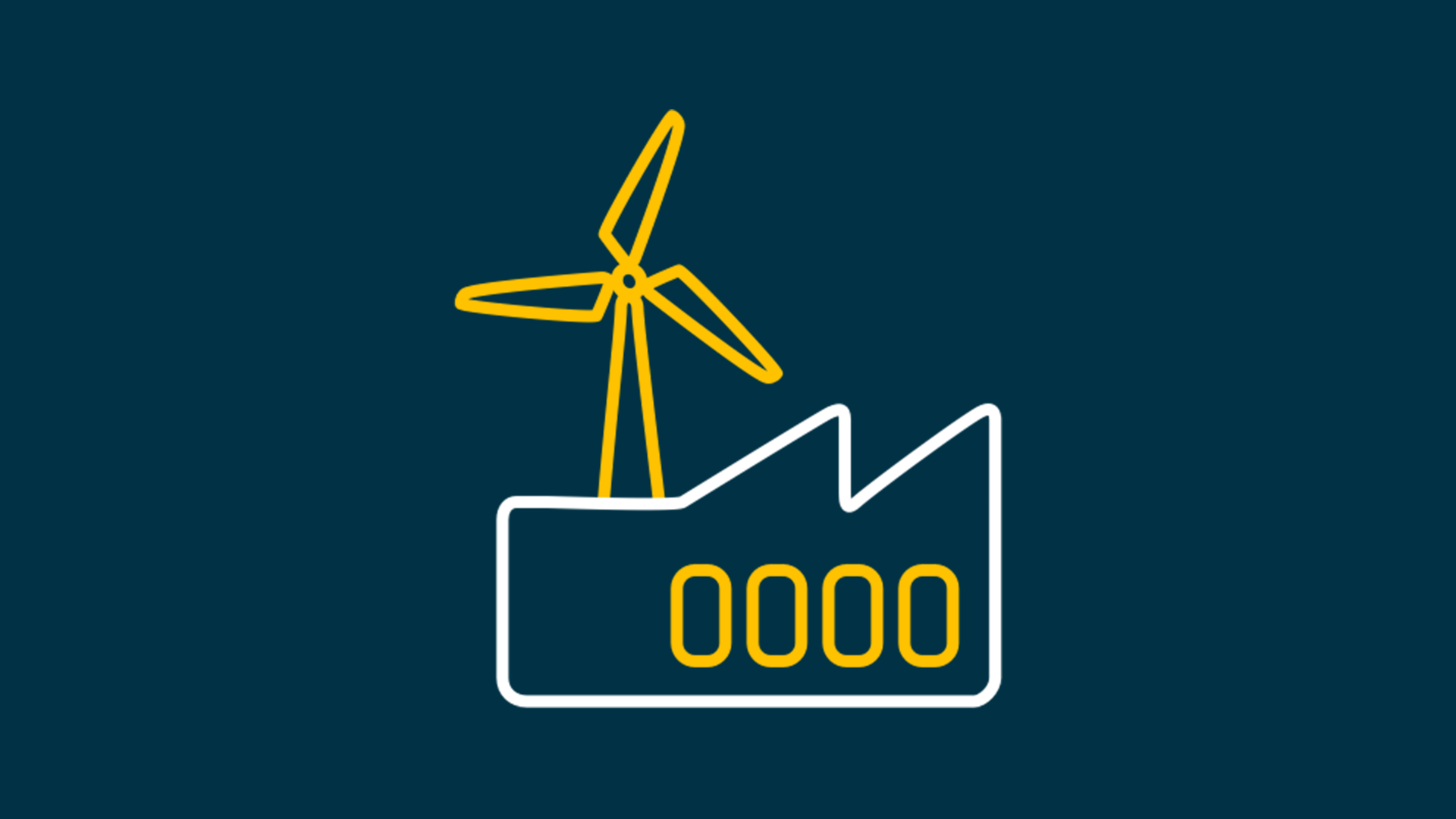 Renewable, icon showing a factory-type building with a wind turbine above