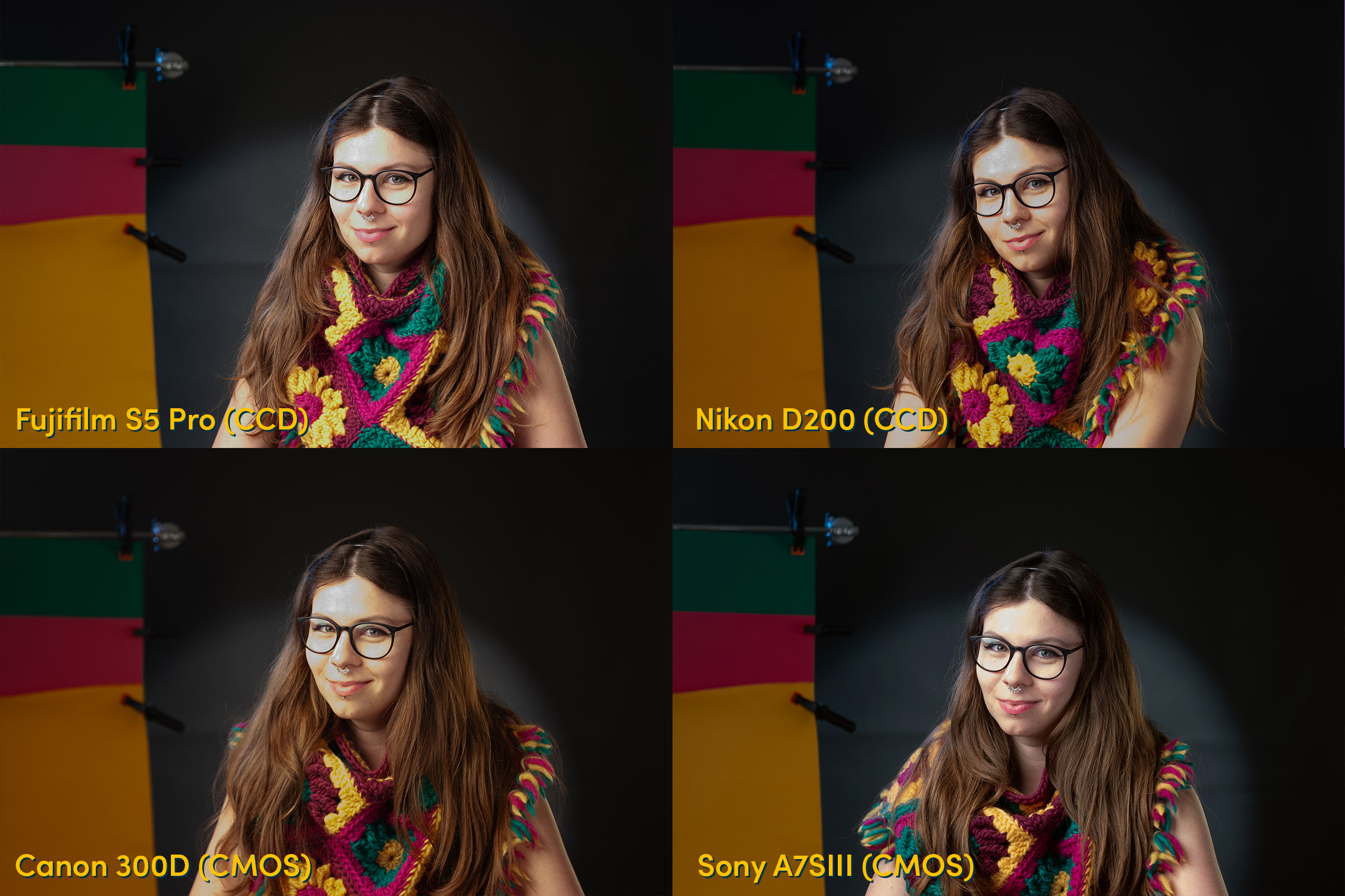Vier Beispielbilder, die zeigen, wie CCD-Kameras mit Überbelichtung umgehen

