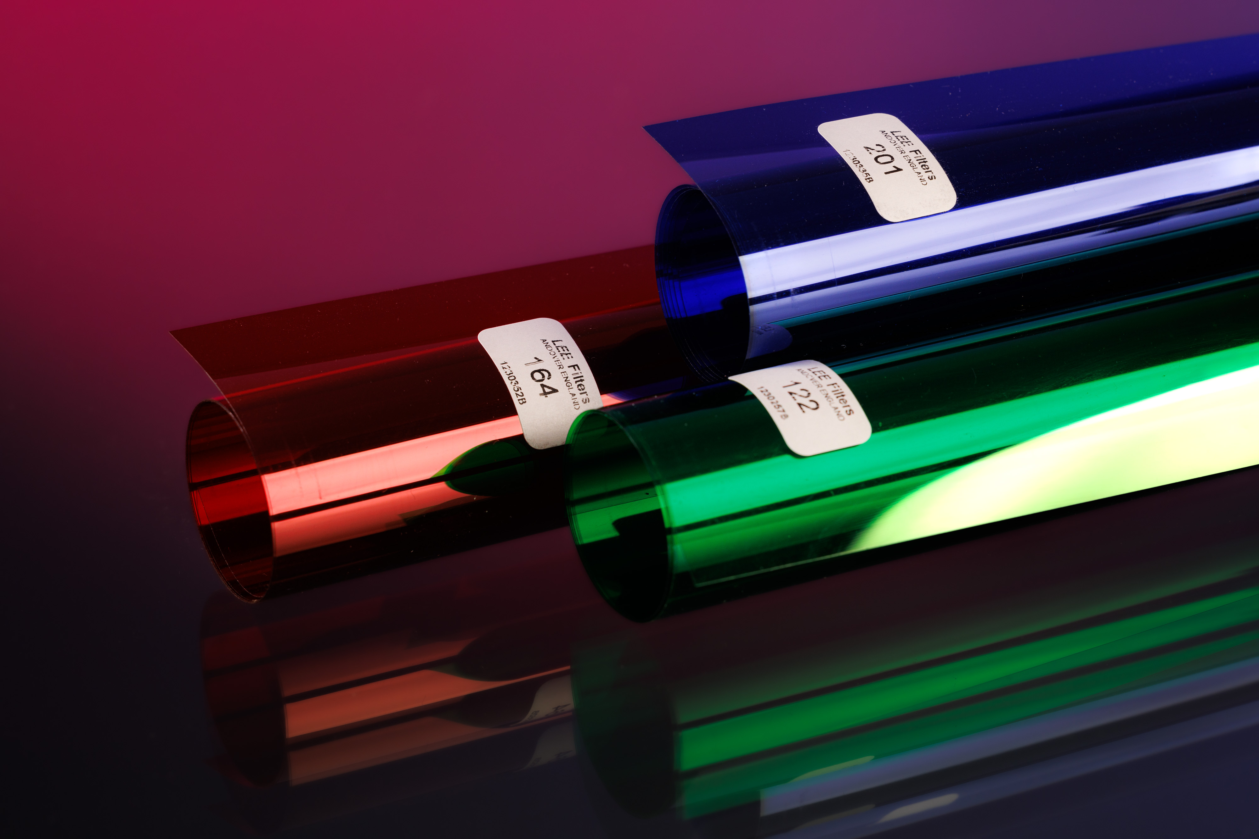 LEE Filters gels on a red and blue background