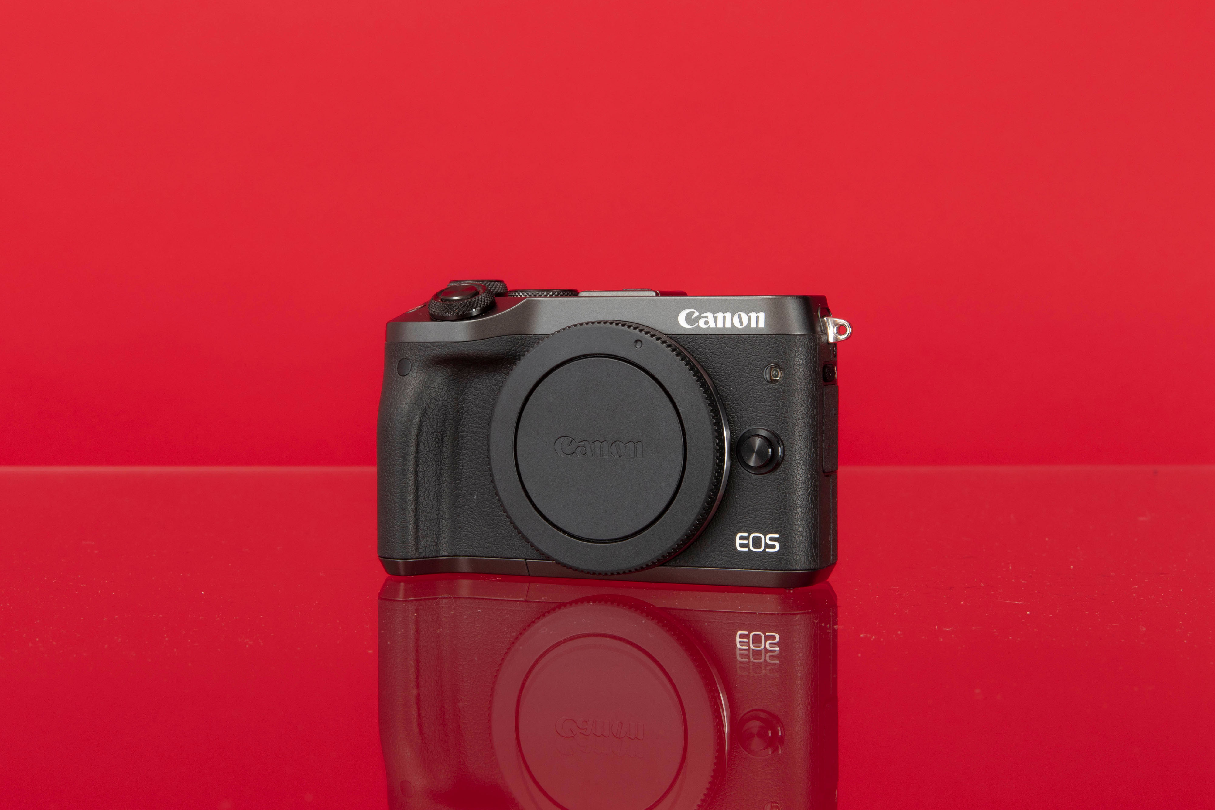 Used Canon EOS M6 on a red reflective background