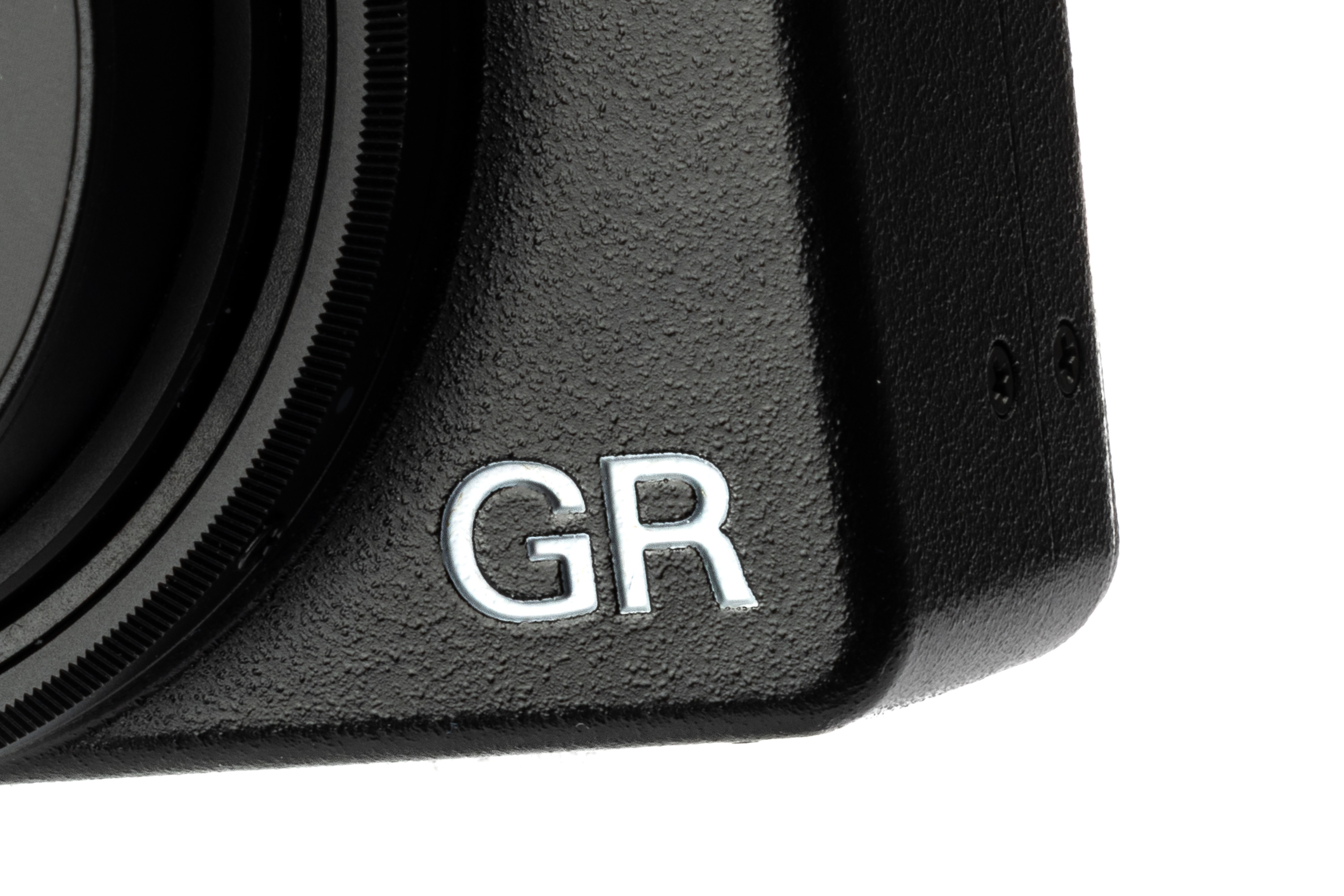 Extreme close-up of a Ricoh GR camera 
