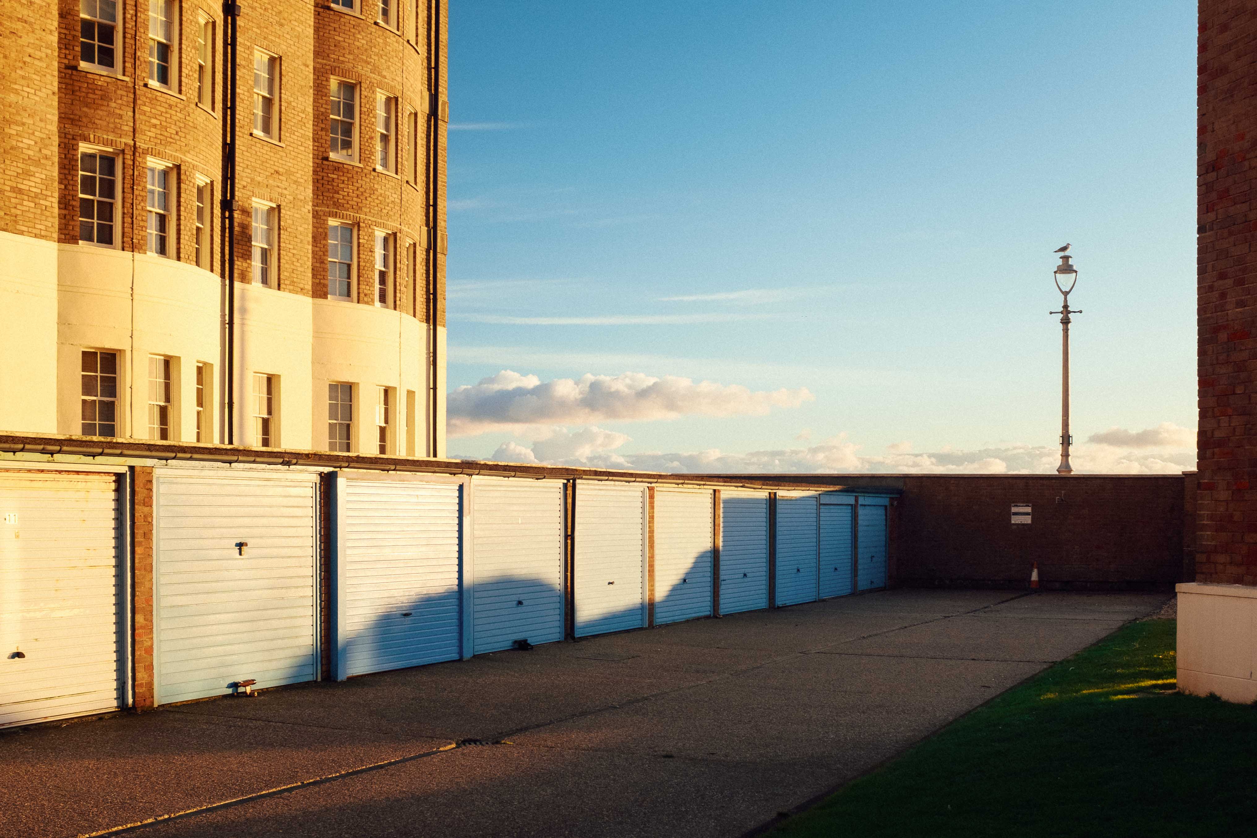 A collection of garages in nice soft light. Taken by Connor Redmond on the Fujifilm X100F.