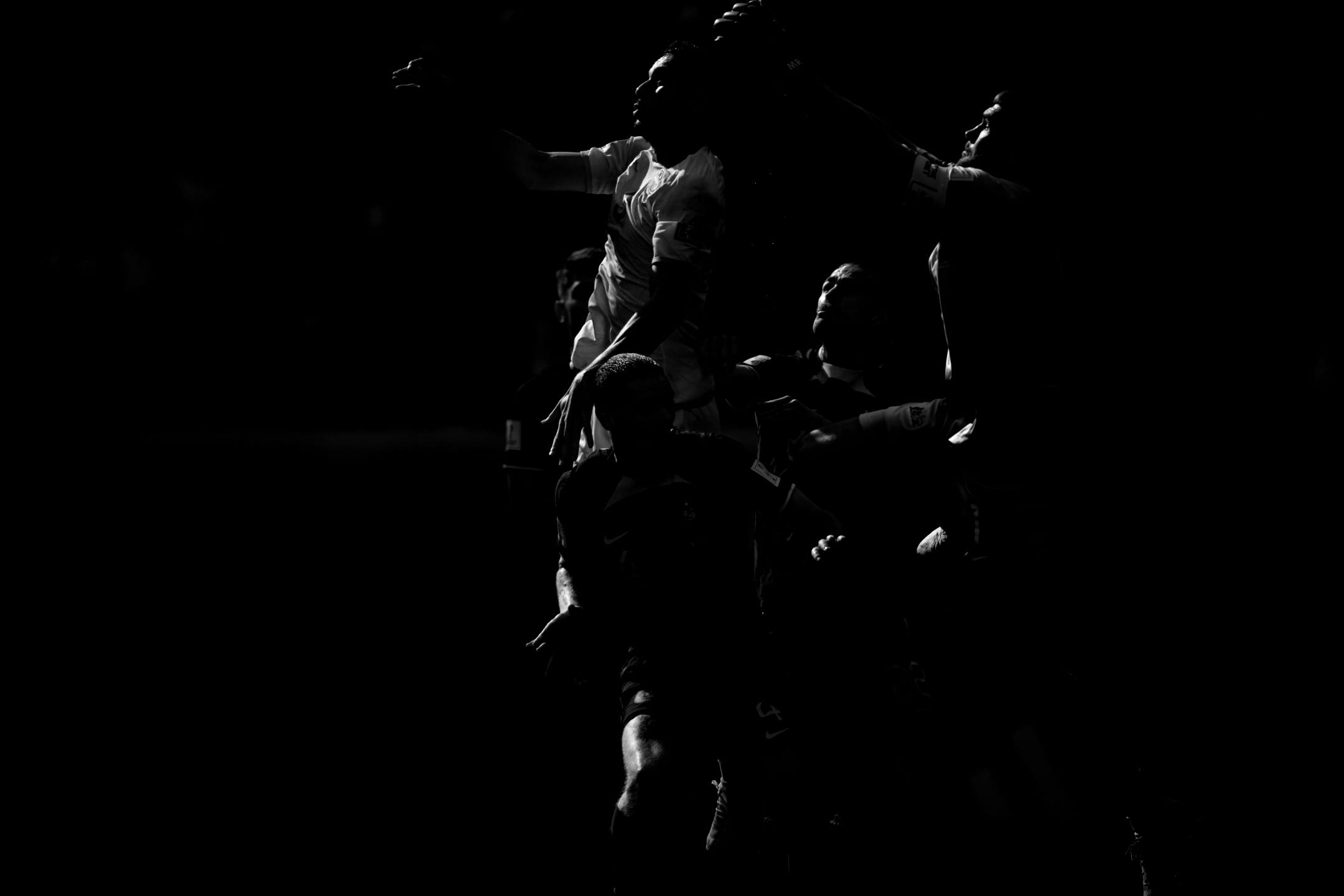 A black-and-white photo of Tunisia’s one-nil defeat against Australia in the 2022 World Cup group stage, shot with a Nikon Z9 by Ryu Voelkel