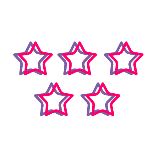 A blue and red icon showing five stars