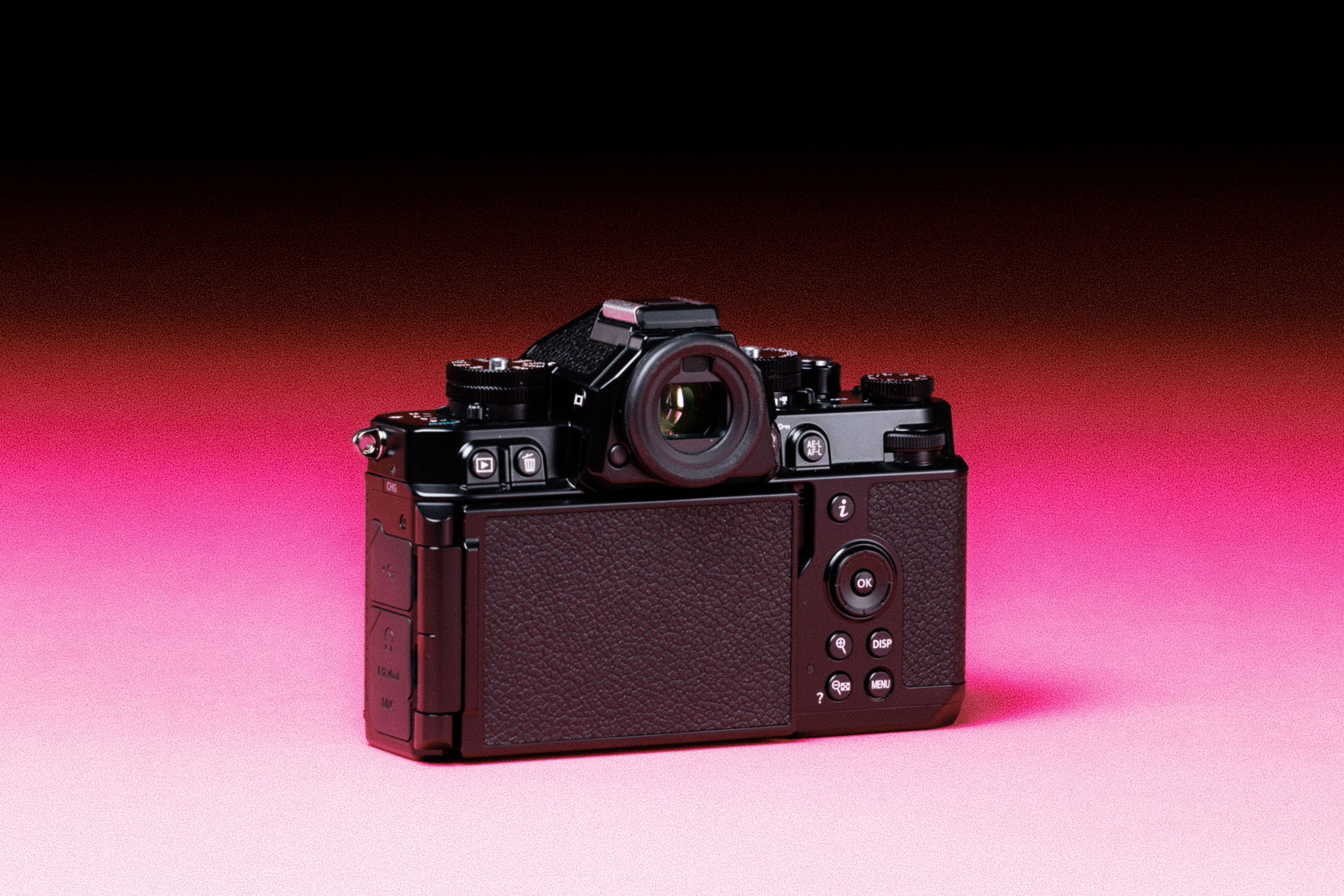 Nikon Zf on a black and pink background