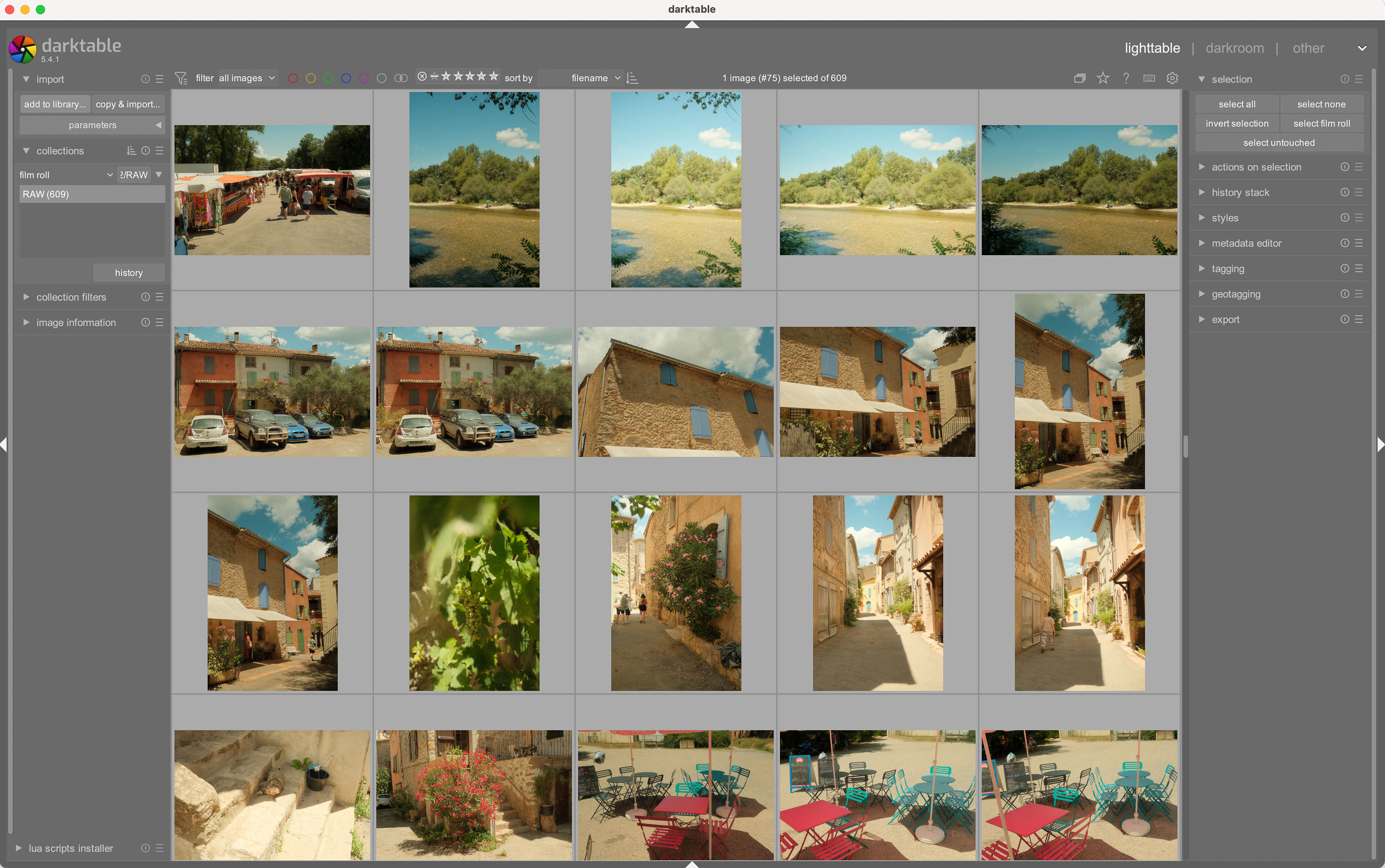 Screenshot einer Darktable-Bibliothek mit Bildern von Connor Redmond.