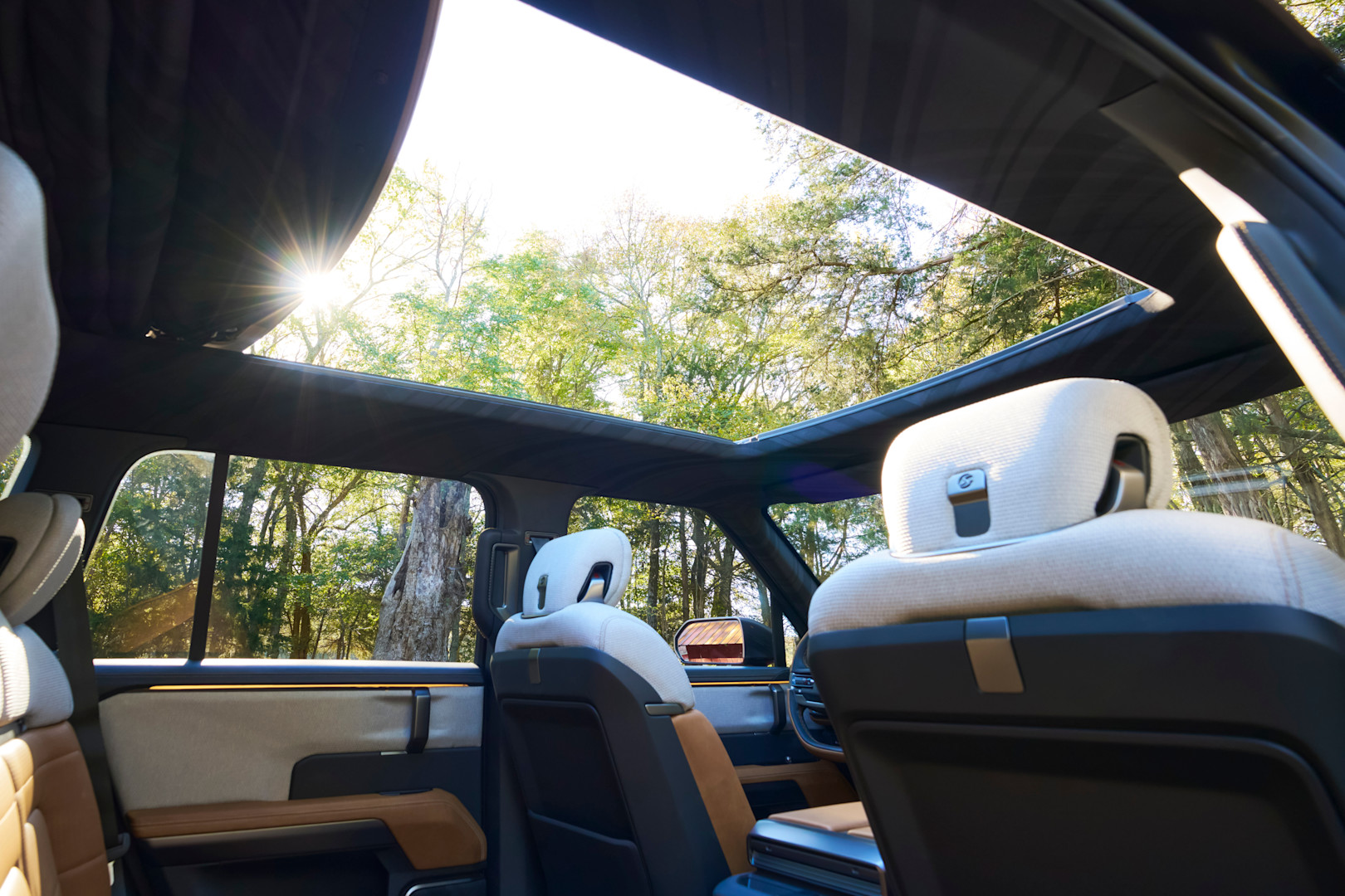 Traveler interior with angled view of open sunroof