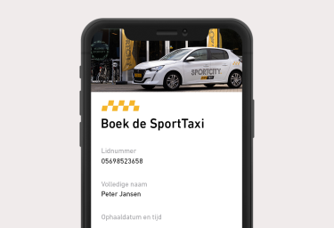 SportTaxi app mobiel voorbeeld screenshot geel