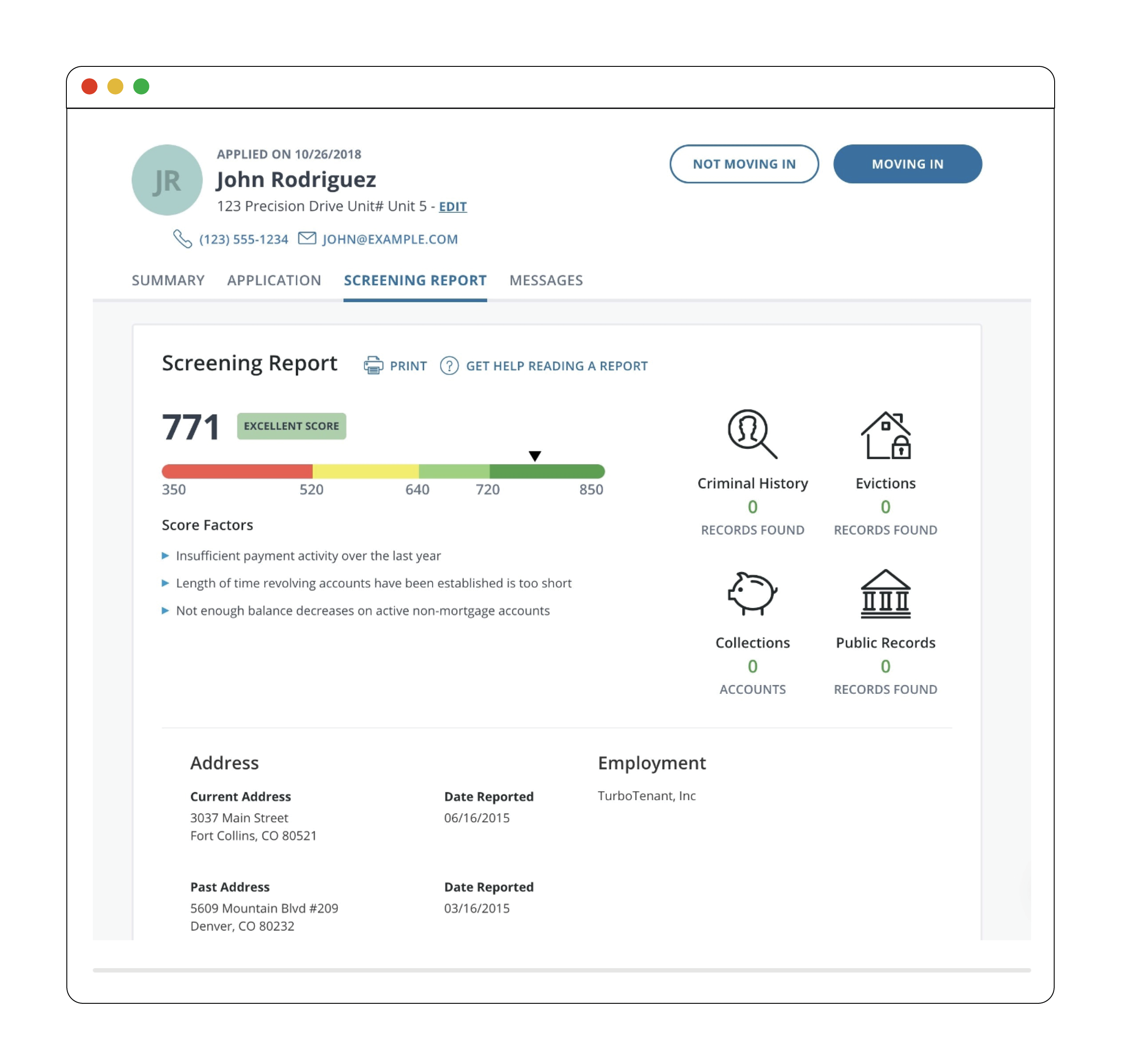 Screenshot of TurboTenant's tenant screening report.