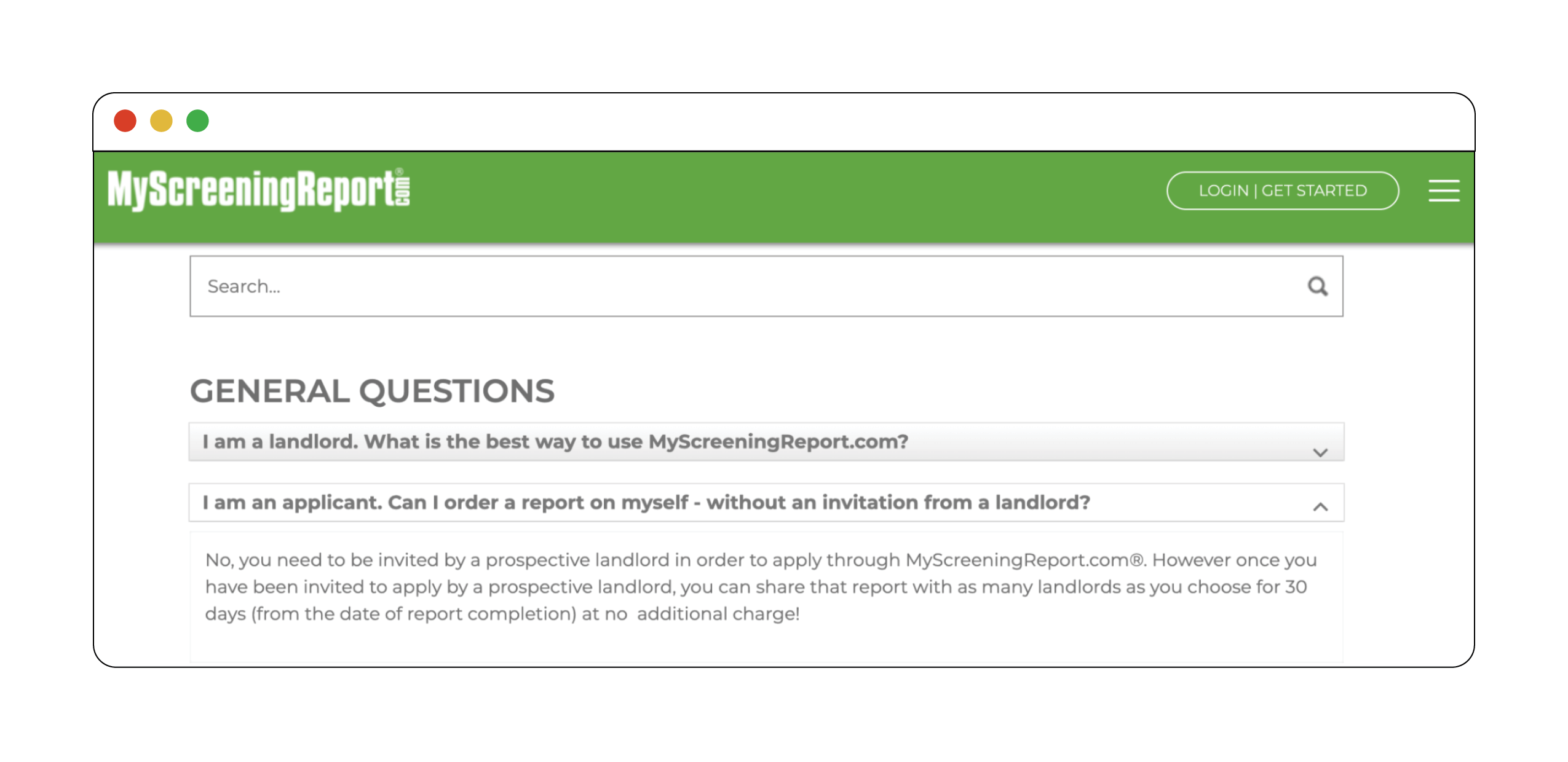 Screenshot of MyScreeningReport's landlord invitation requirement.