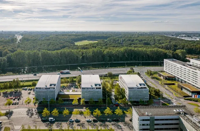 Schiphol drone shot Tristar and Amsterdam forest