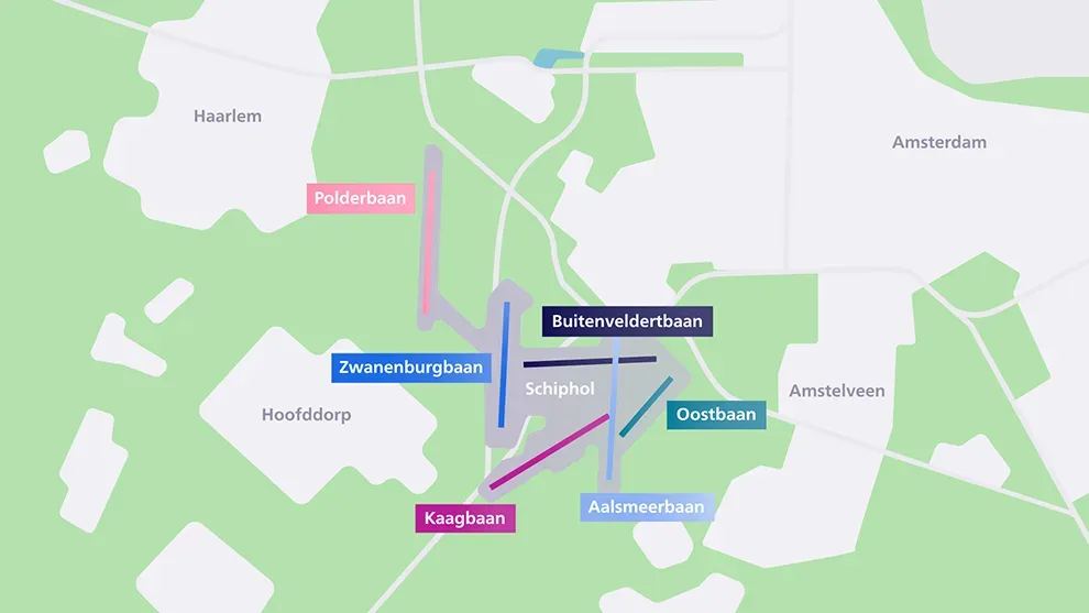 Kaart banenstelsel Schiphol