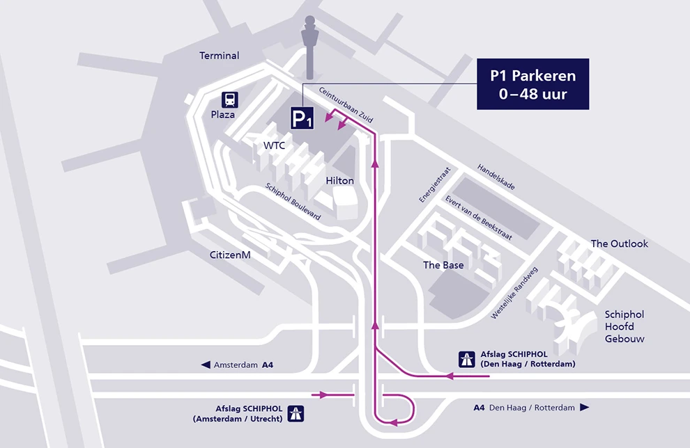 How to get to P1 at Schiphol