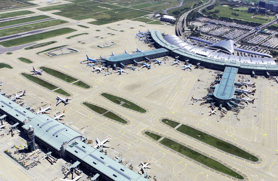 Birds-eye-view-Seoul airport Incheon South Korea