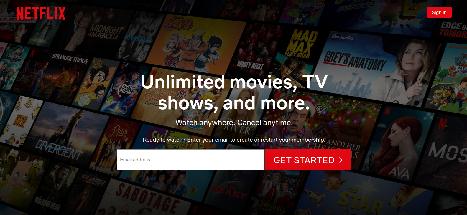 Netflix's landing page has a very identifiable call to action, with contrast and visibility